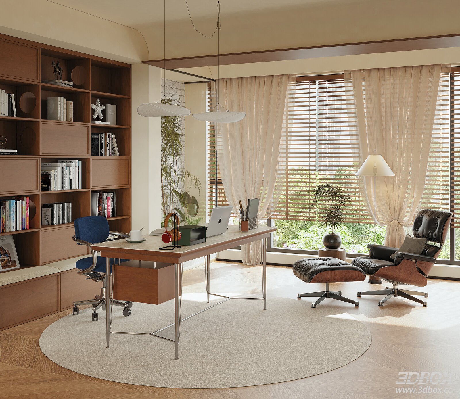 Mid Century Retro Open Work Room Study Interior