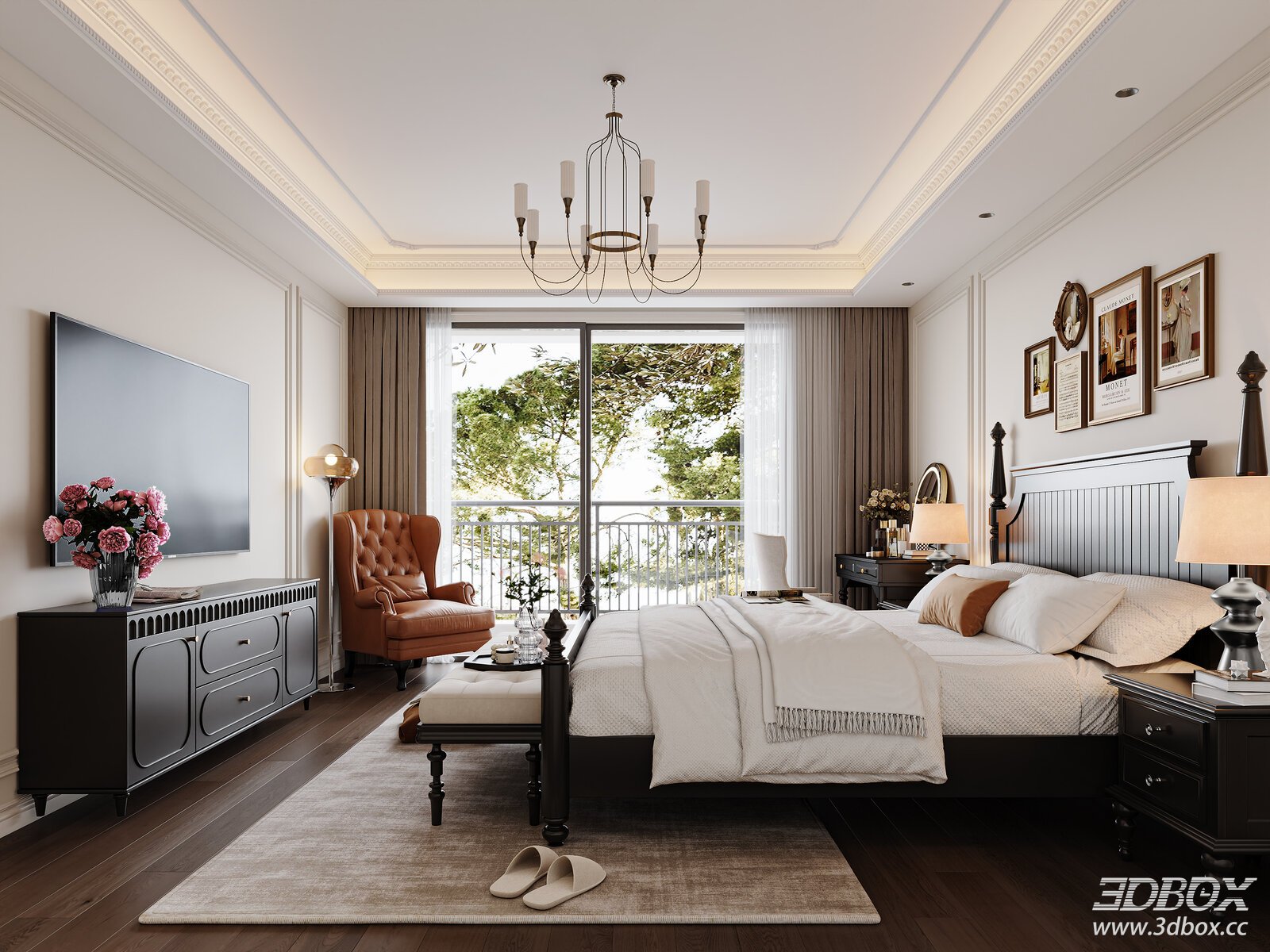 French Vintage American Style Bedroom Interior Scene