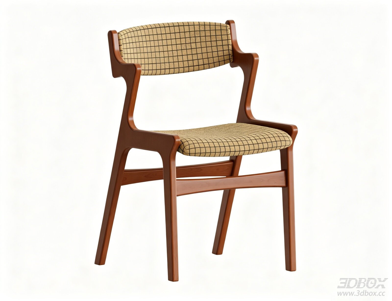 Mid Century Wooden Grid Fabric Dining Leisure Chair