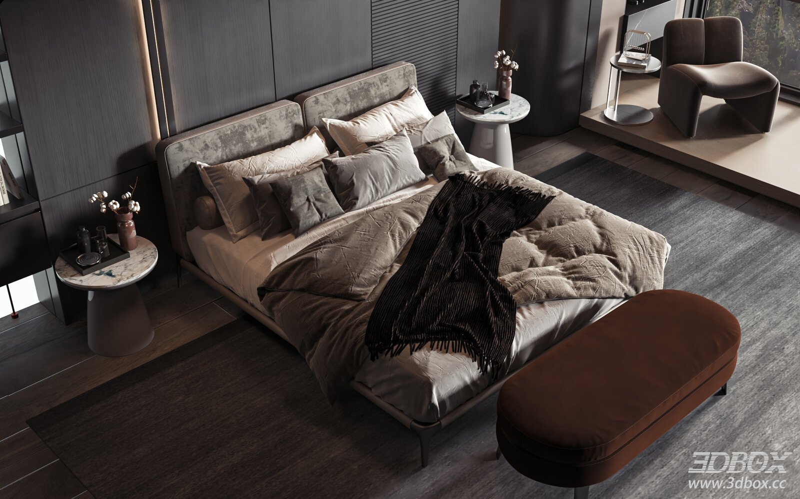 Modern Luxury Dark Tone Bedroom Scene