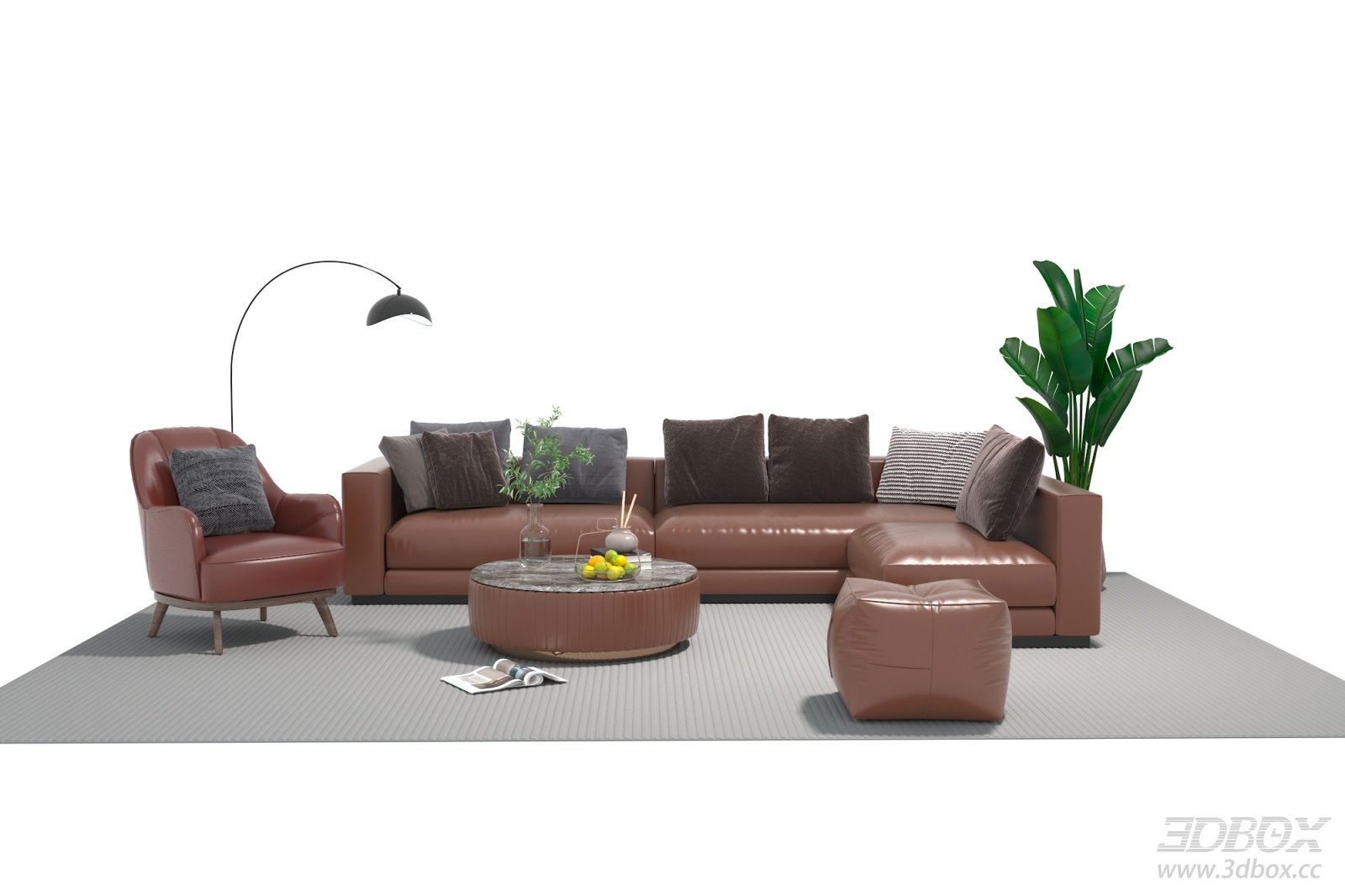 Modern Leather Sofa Set with Coffee Table and Armchair