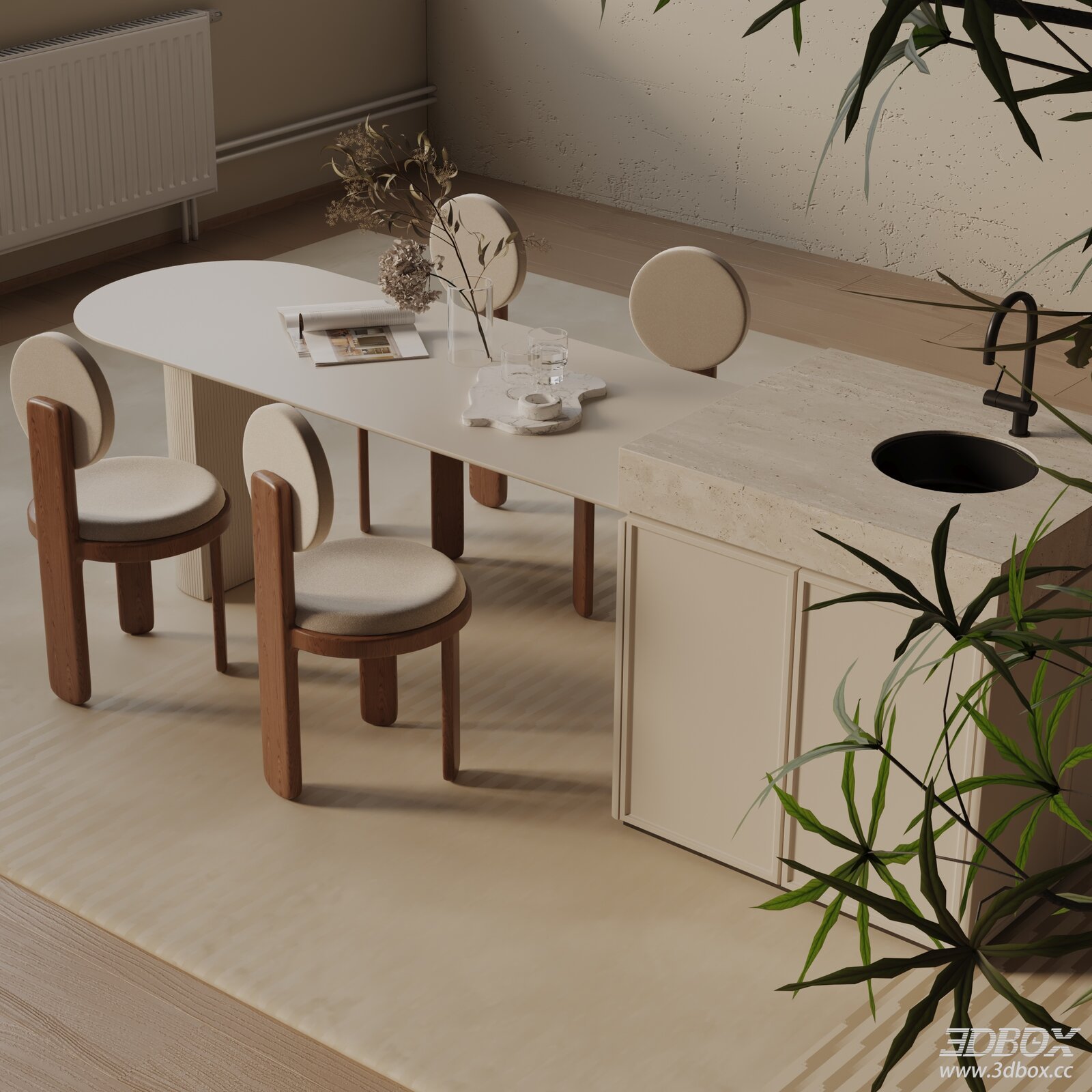 Modern Minimalist Kitchen Dining Set with Oval Table and Chairs