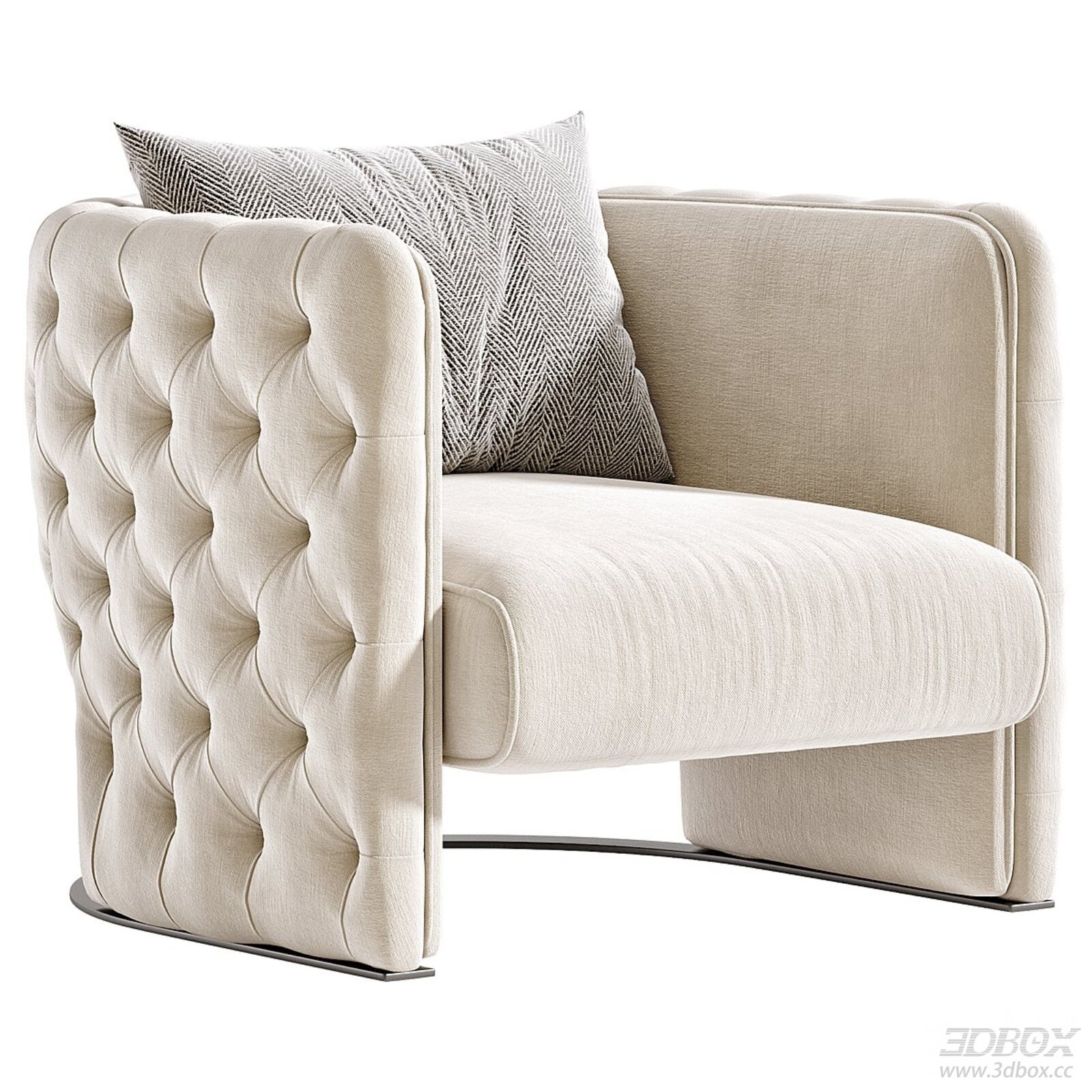 Luxury Tufted Fabric Single Armchair with Pillow