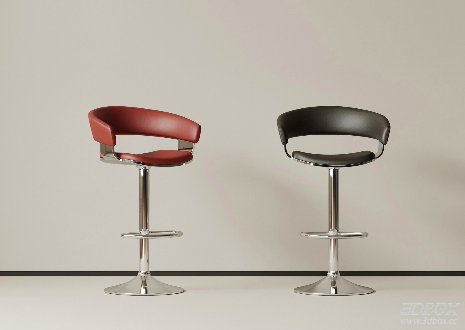 Modern Adjustable Leather Bar Stool with Chrome Base
