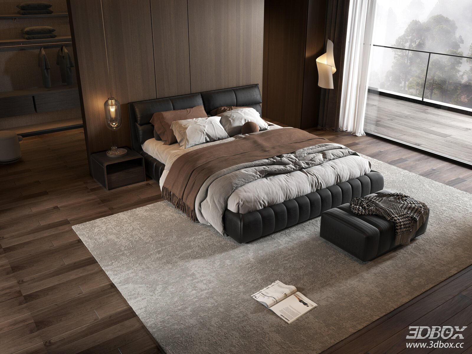 Modern Italian Style Black Leather Bedroom Scene
