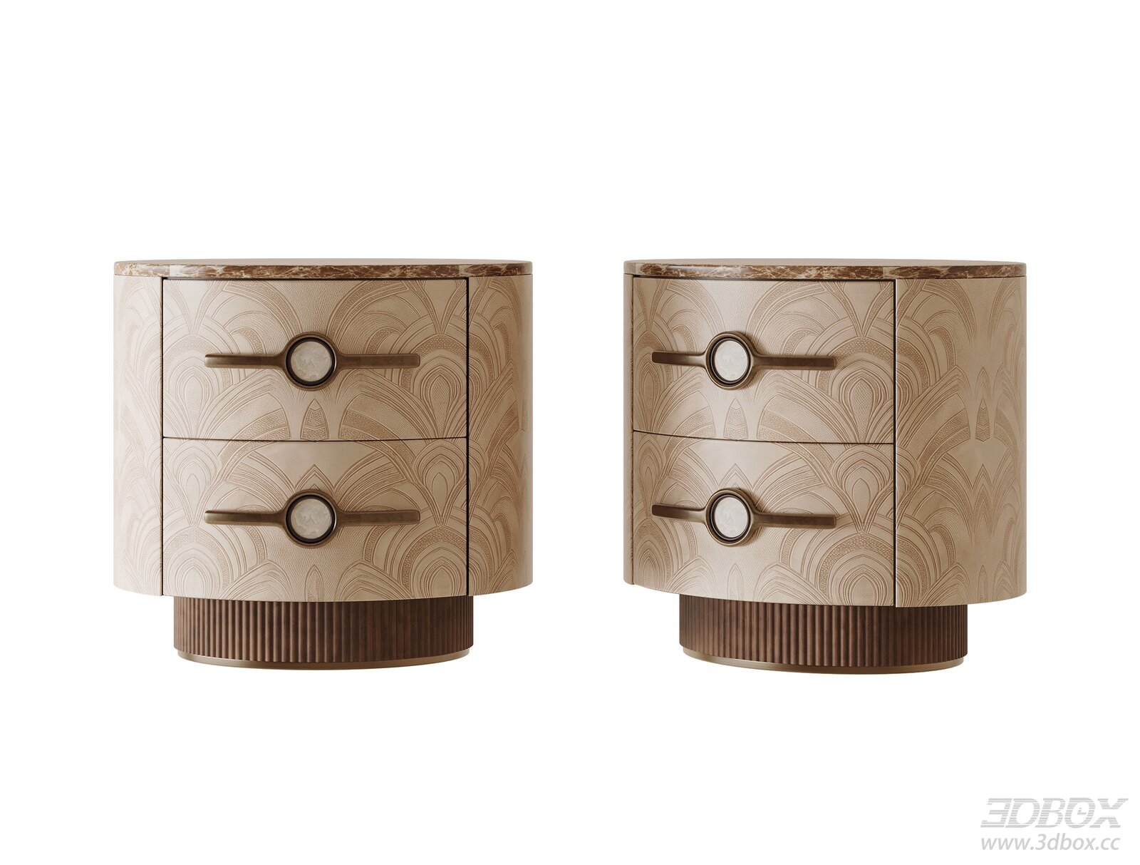 Mid Century Modern Luxury Marble Top Side Nightstand Set