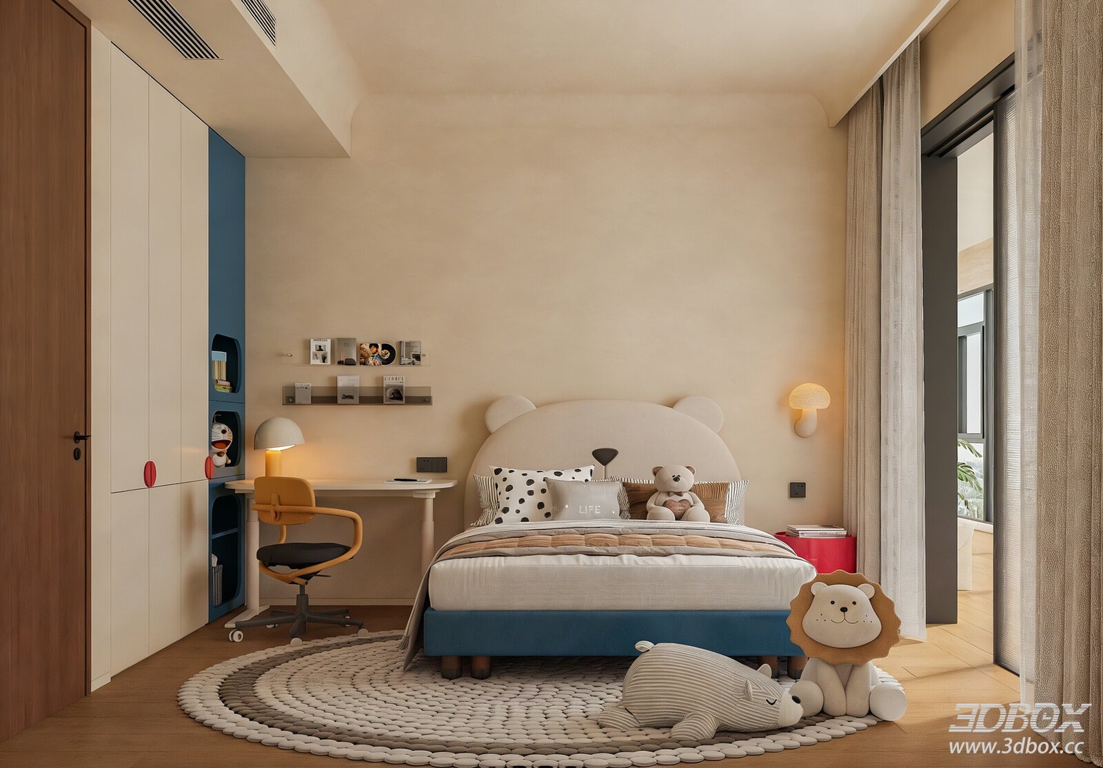 Modern Mid-century Kids Bedroom Interior Scene