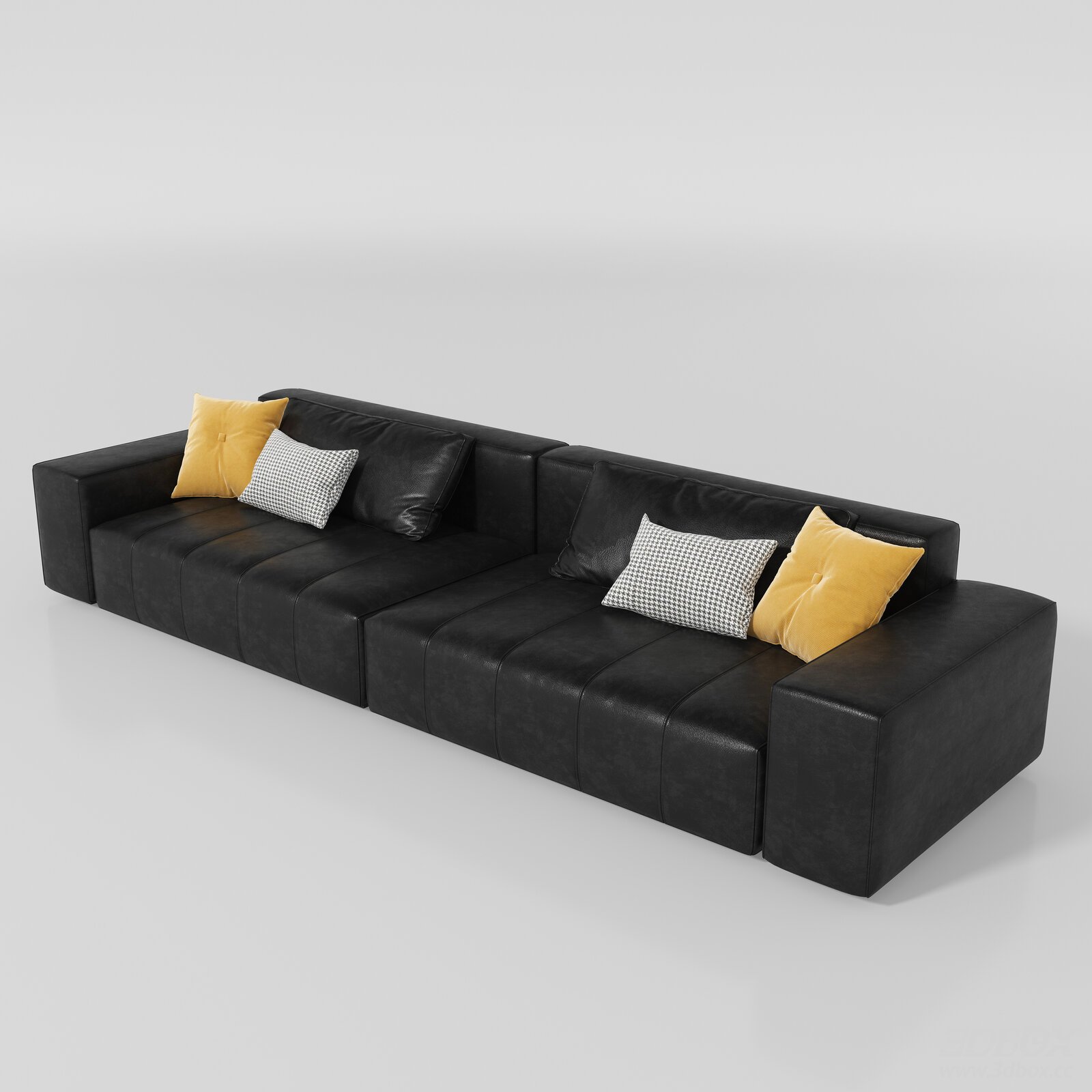 Modern Black Leather Modular Sectional Sofa Set