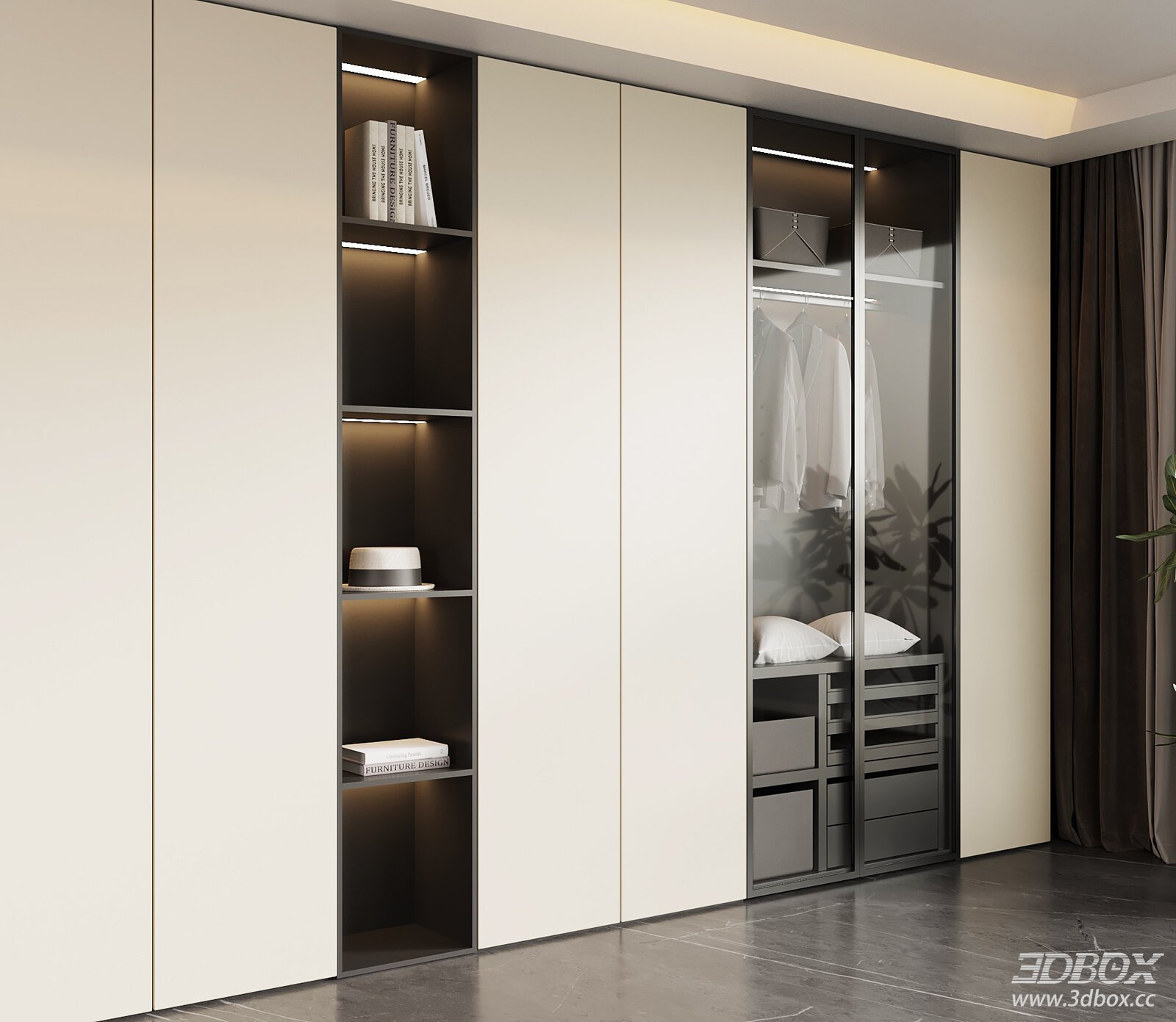 Modern Built-in Wardrobe with Glass Door and LED Lighting