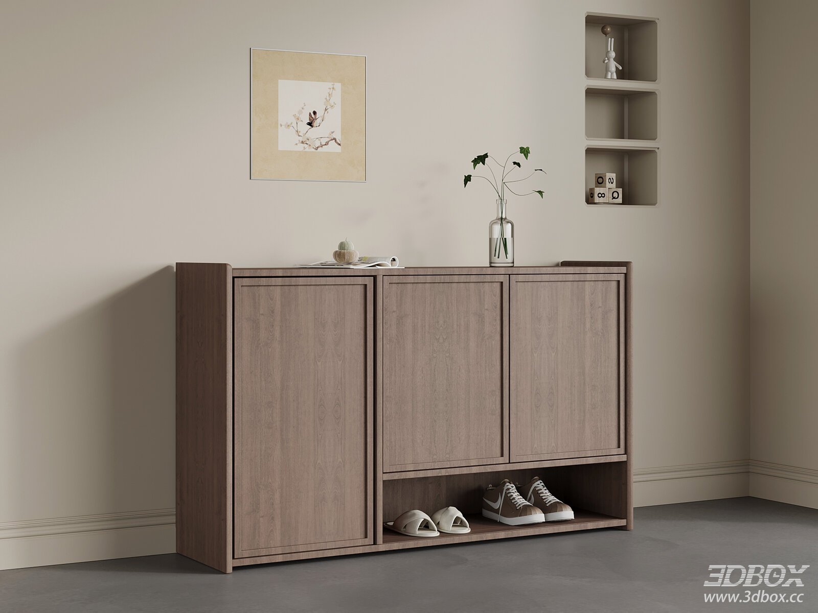 Mid-century Wabi Sabi Wooden Entryway Shoe Cabinet