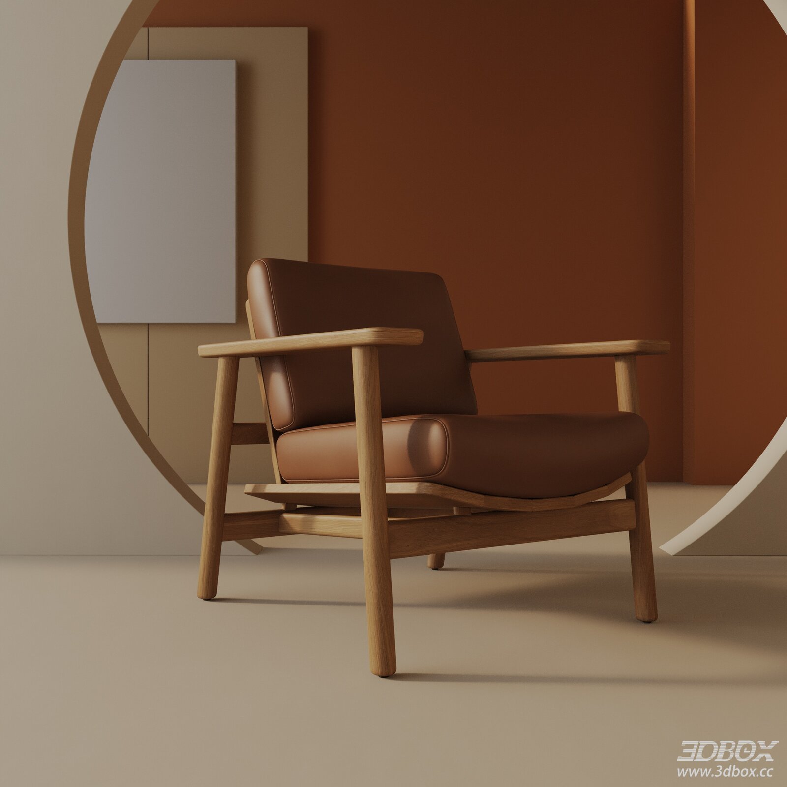 Modern Wooden Frame Leather Upholstered Armchair