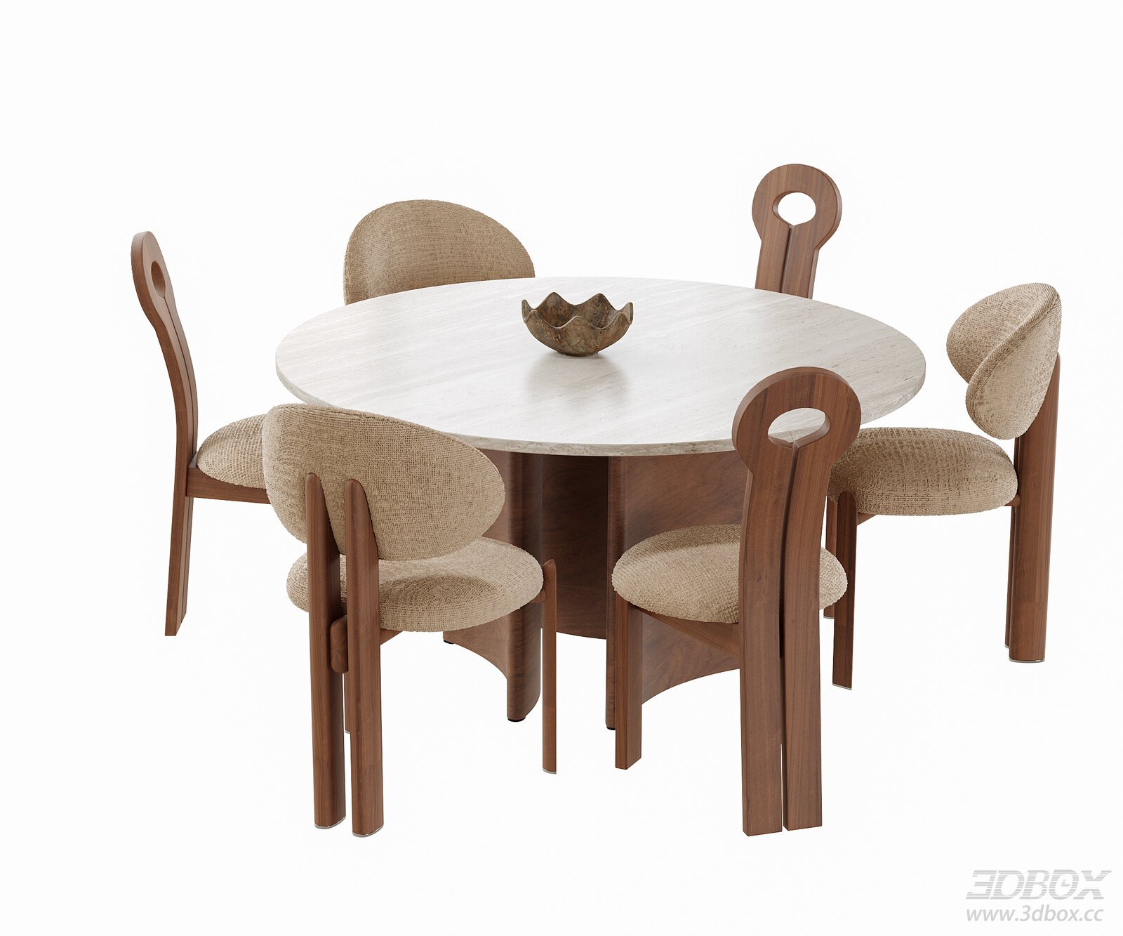 Modern Round Dining Table and Fabric Chairs Set
