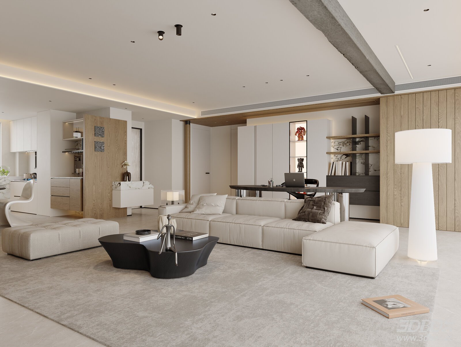 Modern Minimalist Living and Dining Room Interior