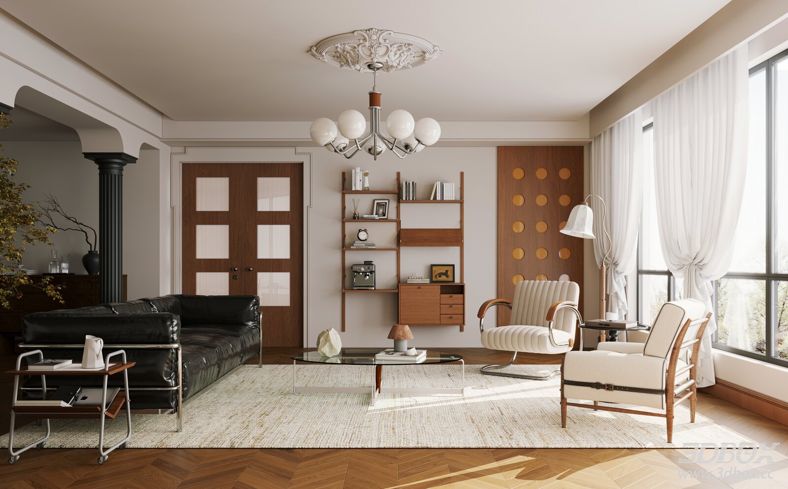 Modern Vintage French Retro Living Room Interior Scene