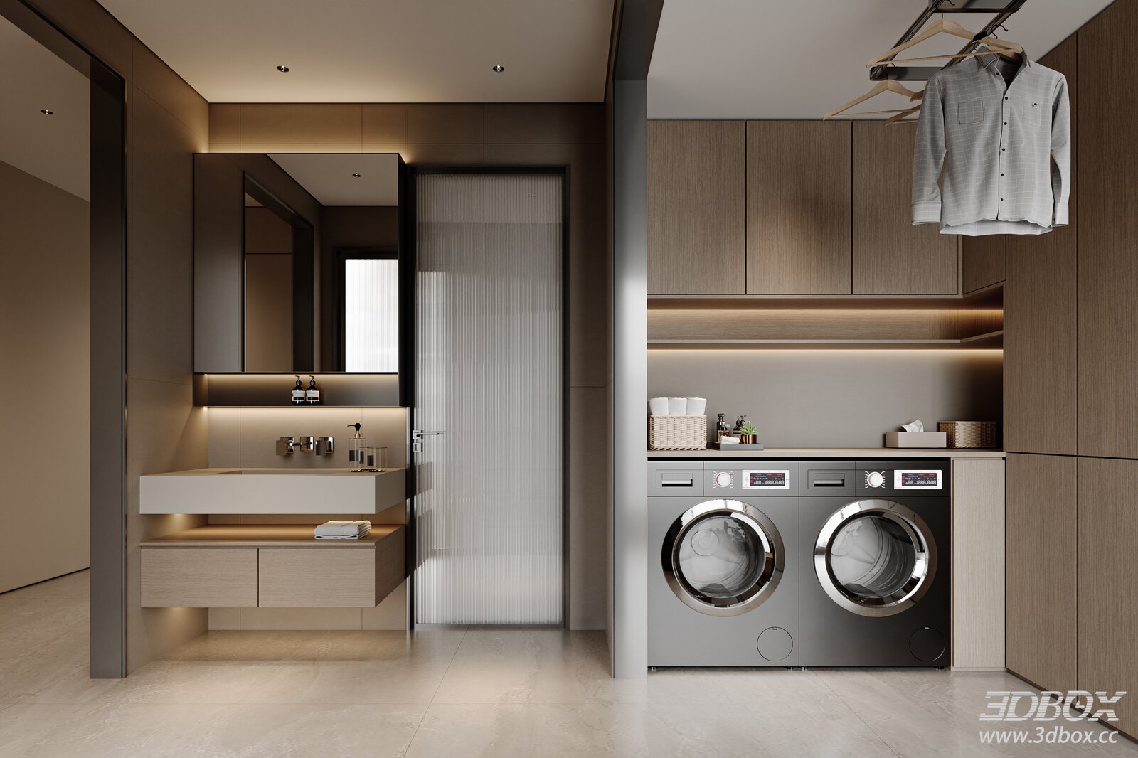 Modern Bathroom Laundry Room Interior Scene