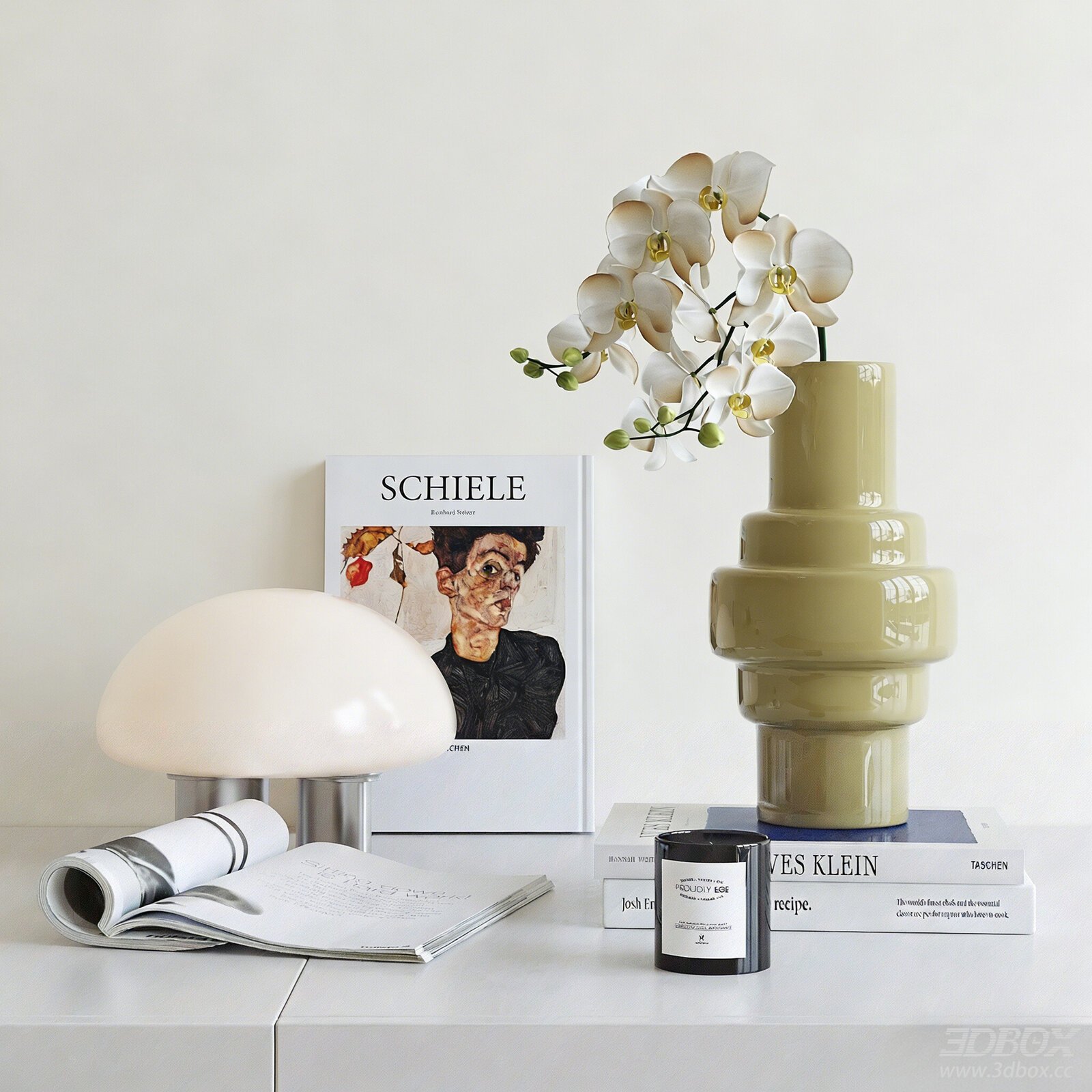 Creamy Vintage Decorative Set Vase Books Table Lamp Candle