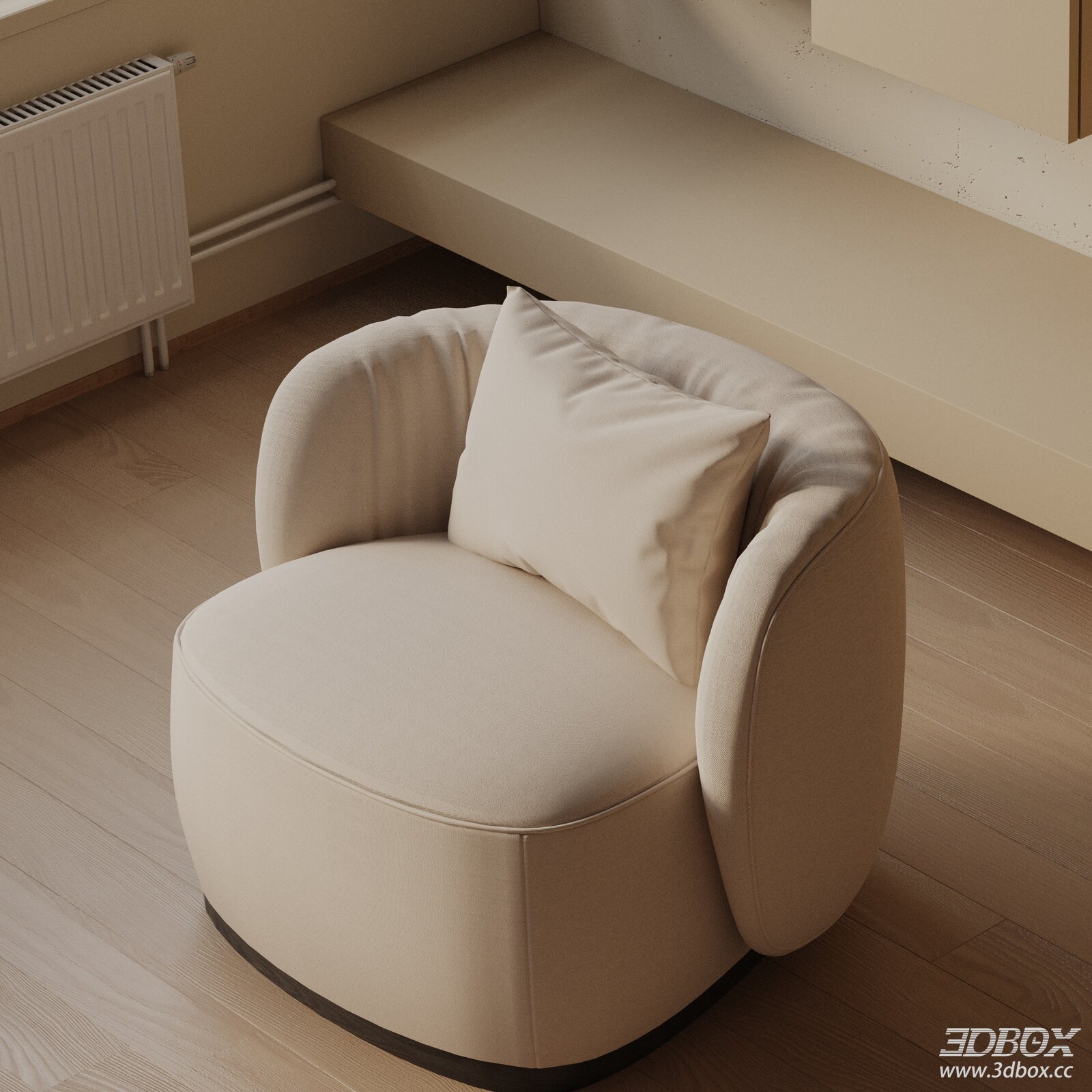Modern Beige Fabric Upholstered Swivel Armchair