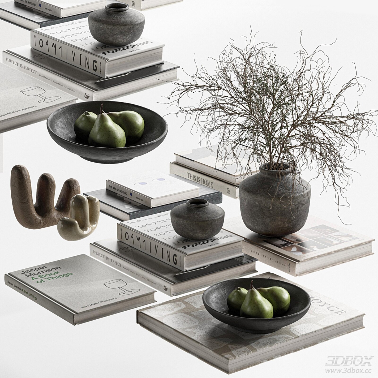 Wabi Sabi Decorative Set with Books Vases and Sculptures