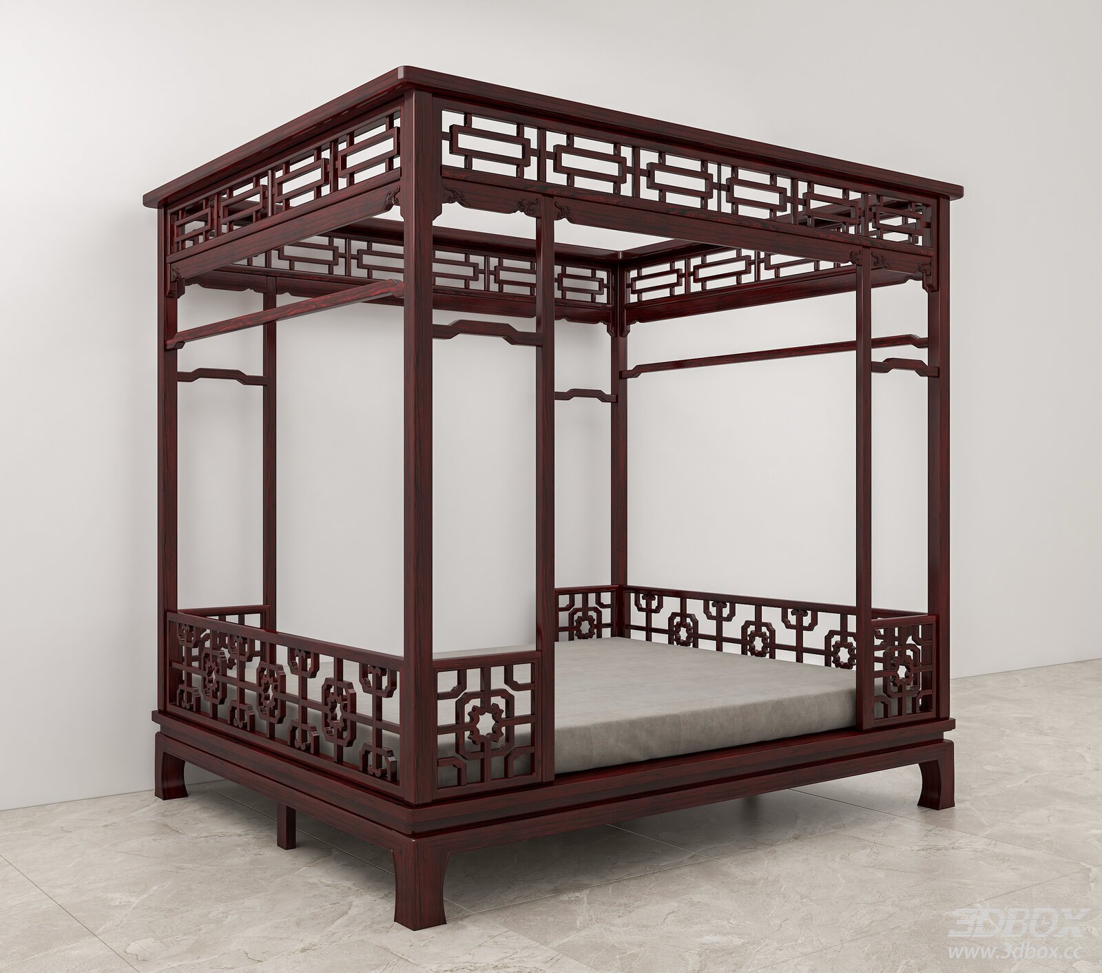 Chinese Style Mahogany Canopy Double Bed