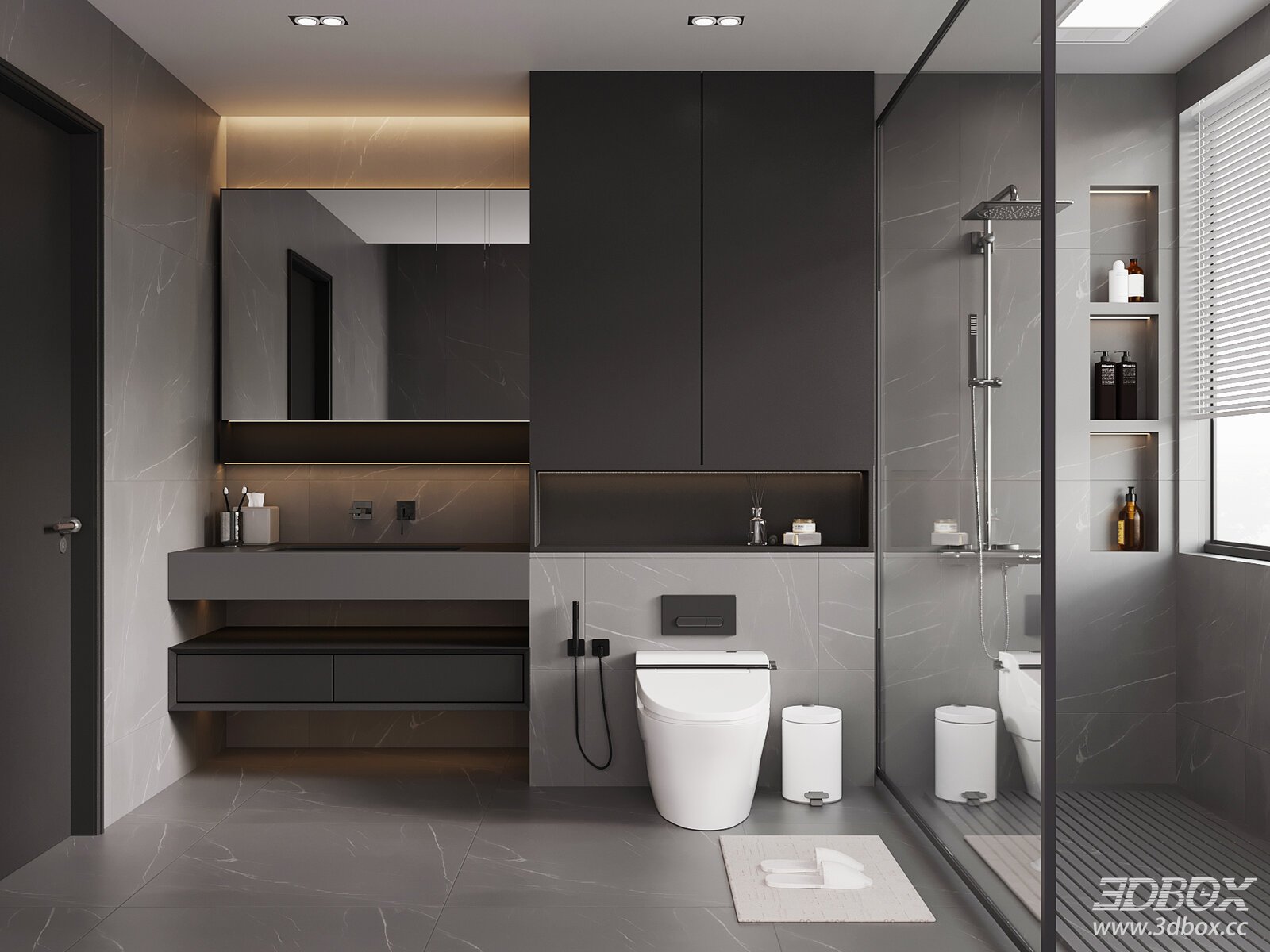 Modern Italian Style Dark Gray Bathroom Scene