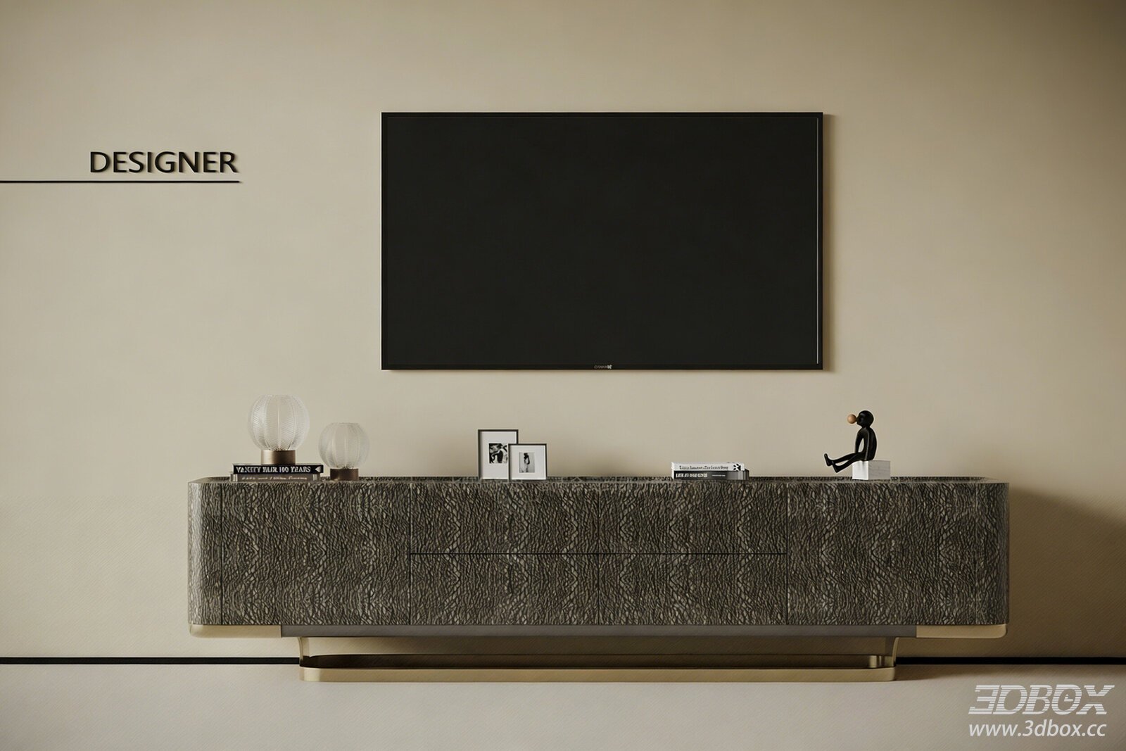 Modern Luxury Wall Mounted TV Cabinet with Brass Base