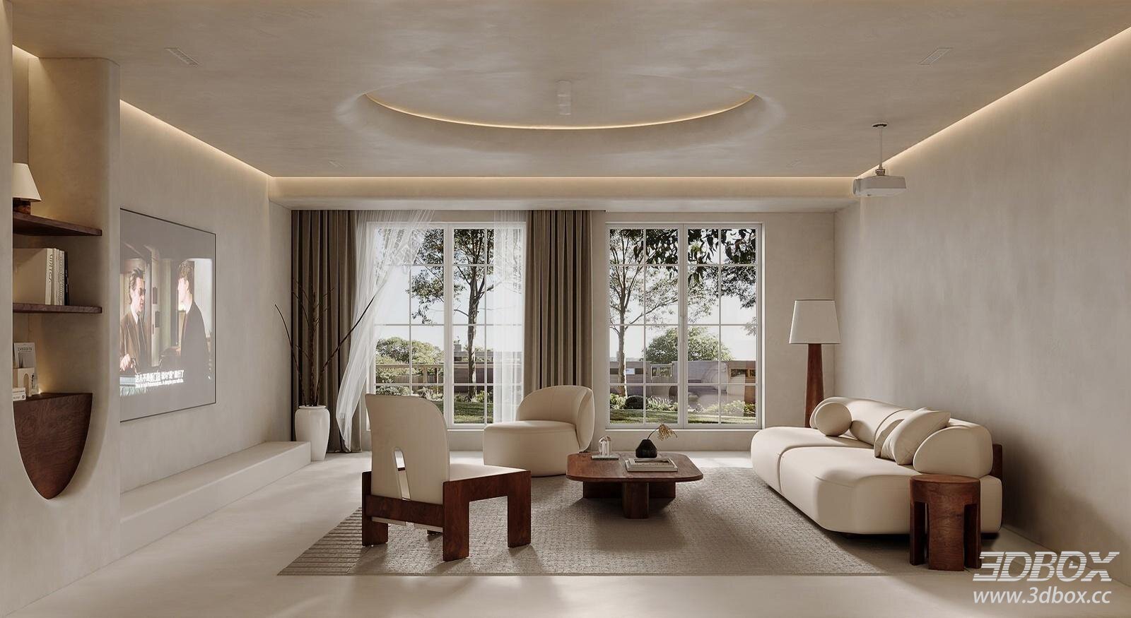 Wabi Sabi Minimalist Living Room Interior Scene