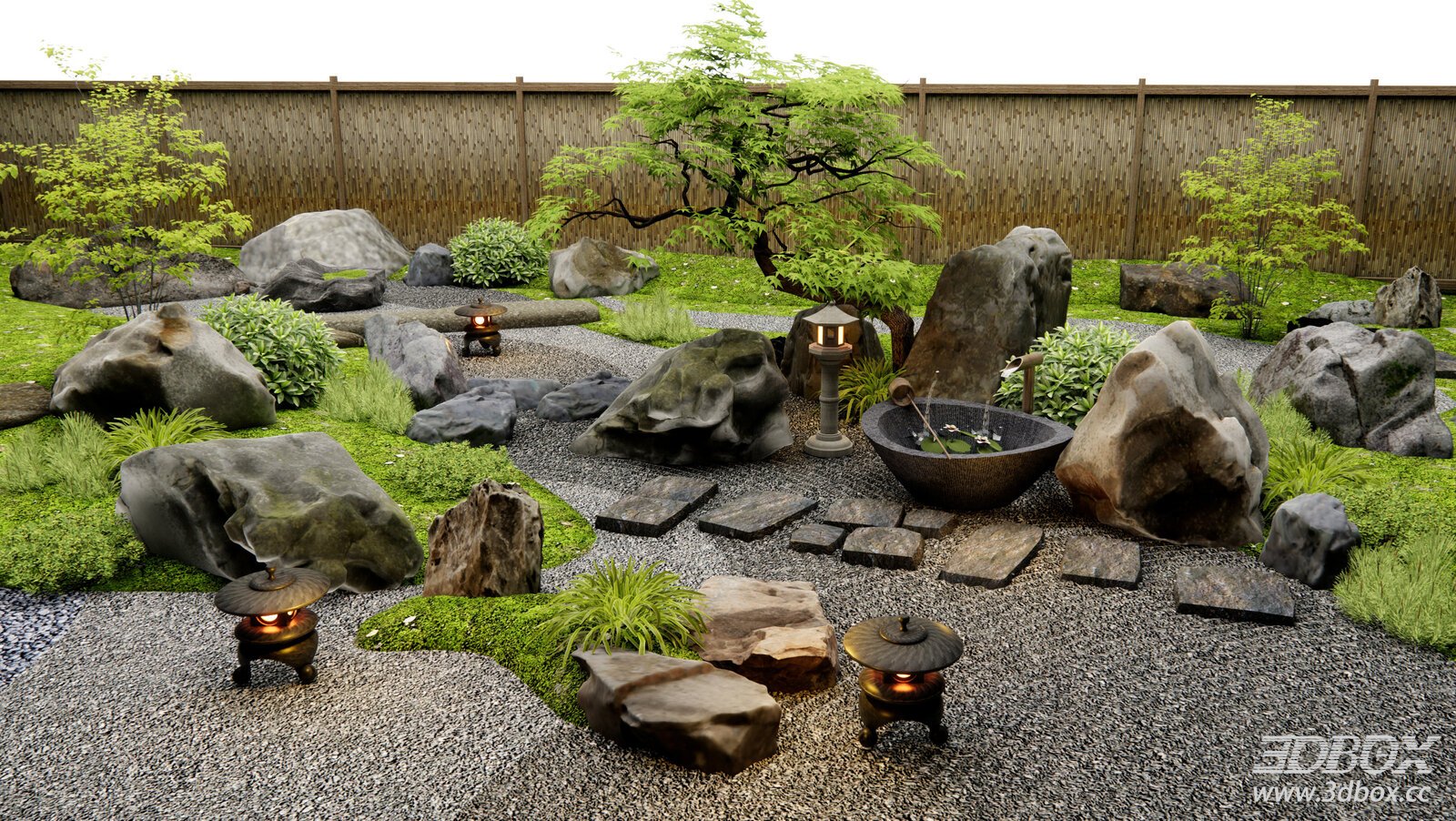 Japanese Zen Dry Landscape Garden Rock Plant Courtyard
