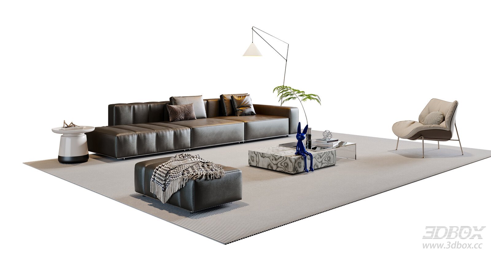 Modern Italian Style Leather Sofa Set with Coffee Table and Armchair