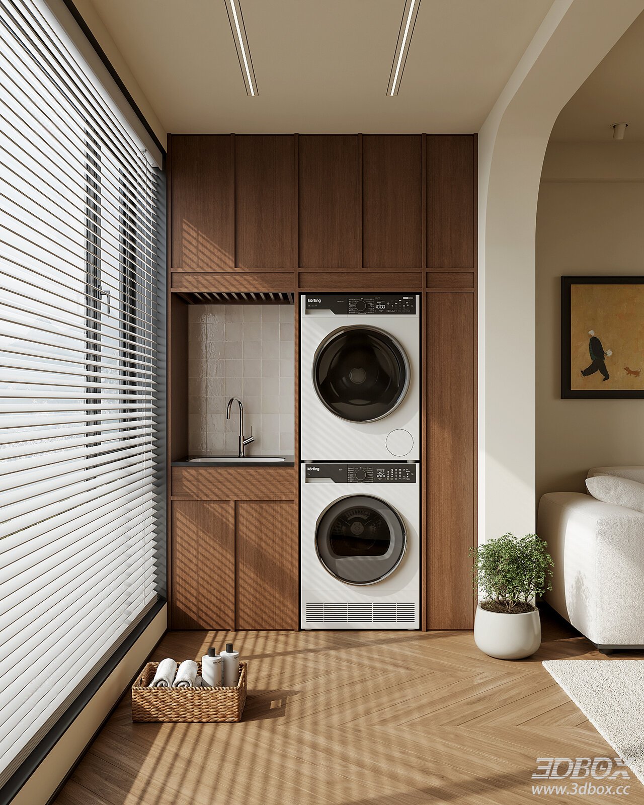 Mid-century Modern Balcony Laundry Cabinet with Washer Dryer