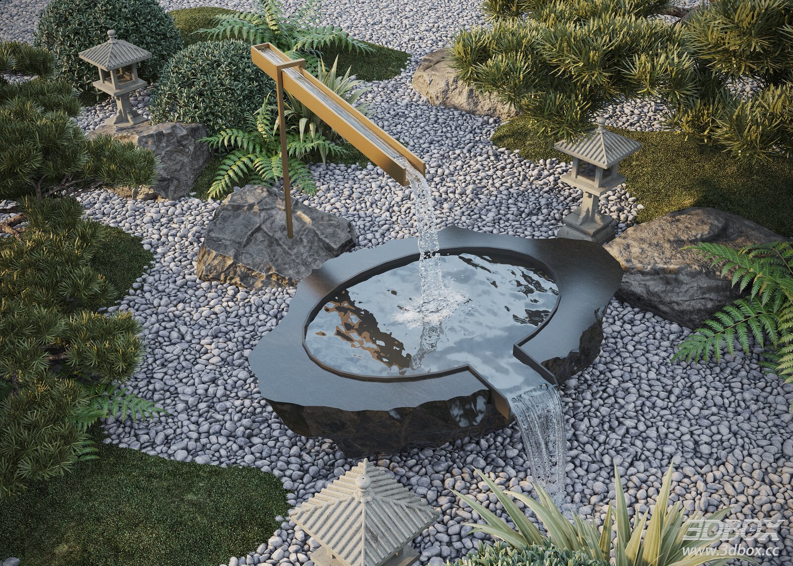 Zen Garden Stone Water Basin Landscape Feature