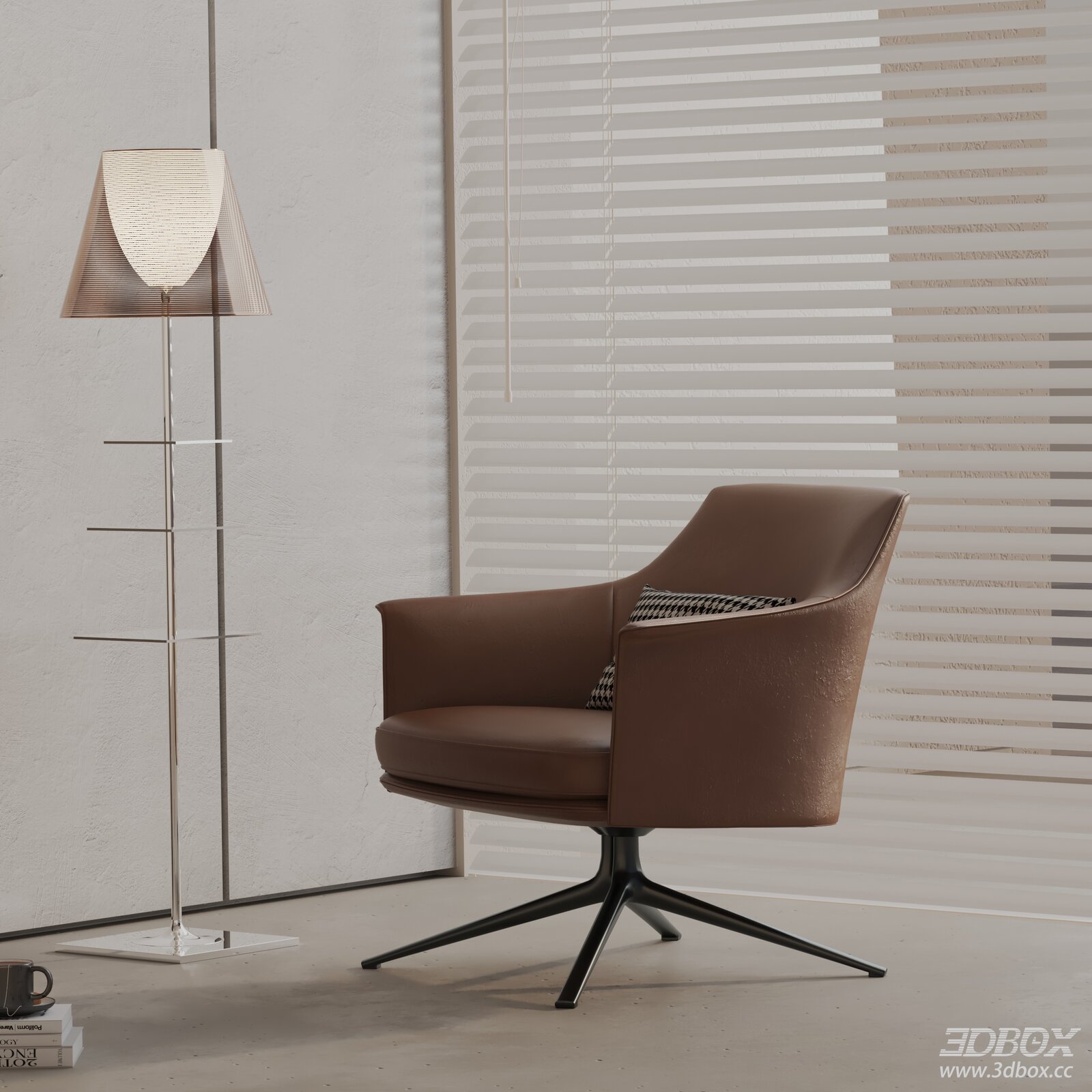Modern Brown Leather Swivel Armchair