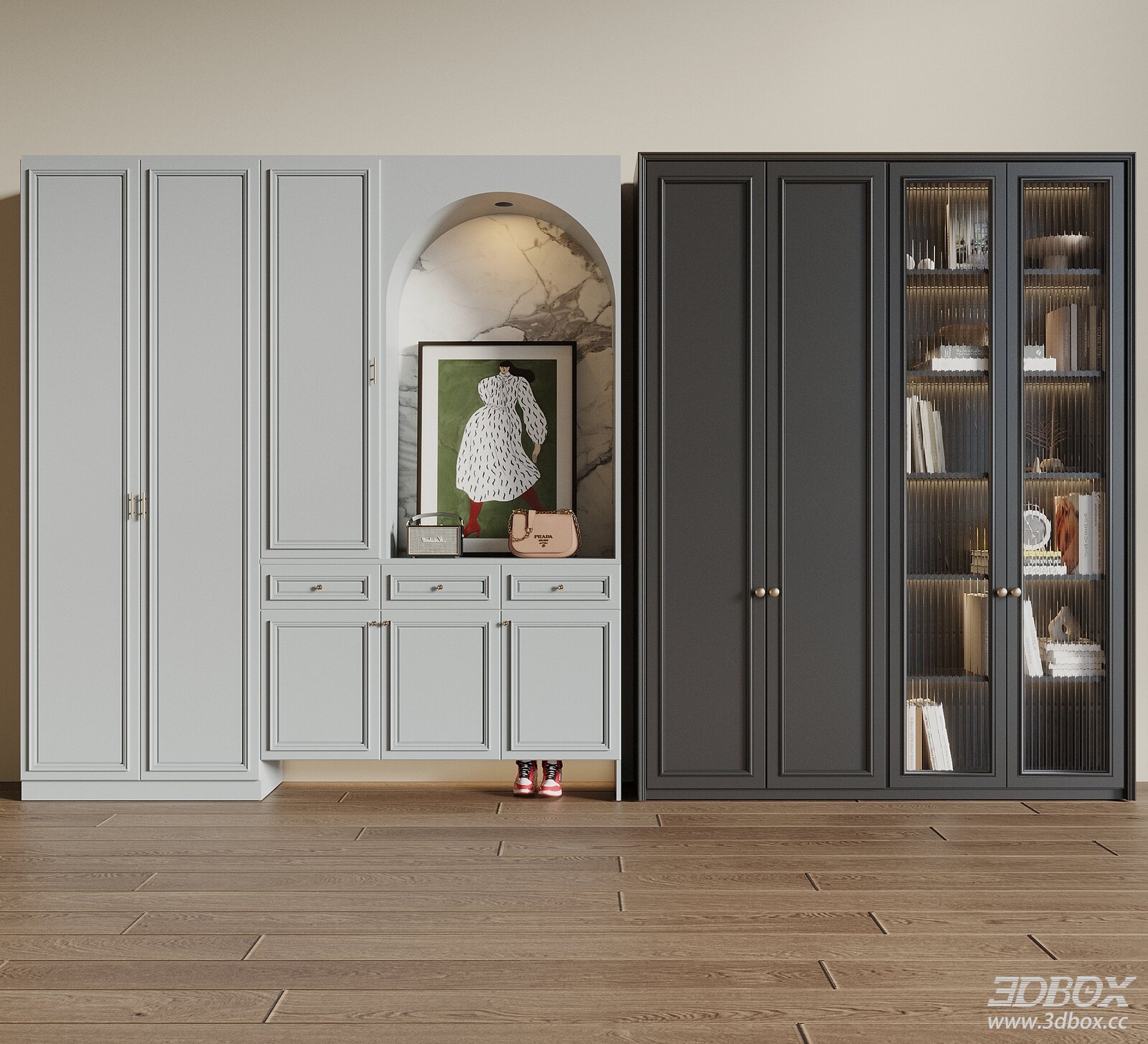 American French Style Display Cabinet Entryway Shoe Storage Cabinet