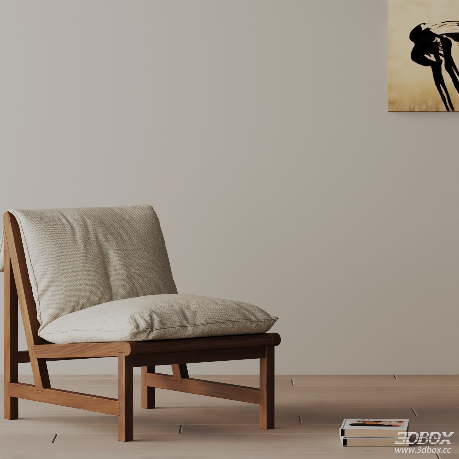Modern Minimalist Wooden Frame Fabric Armchair