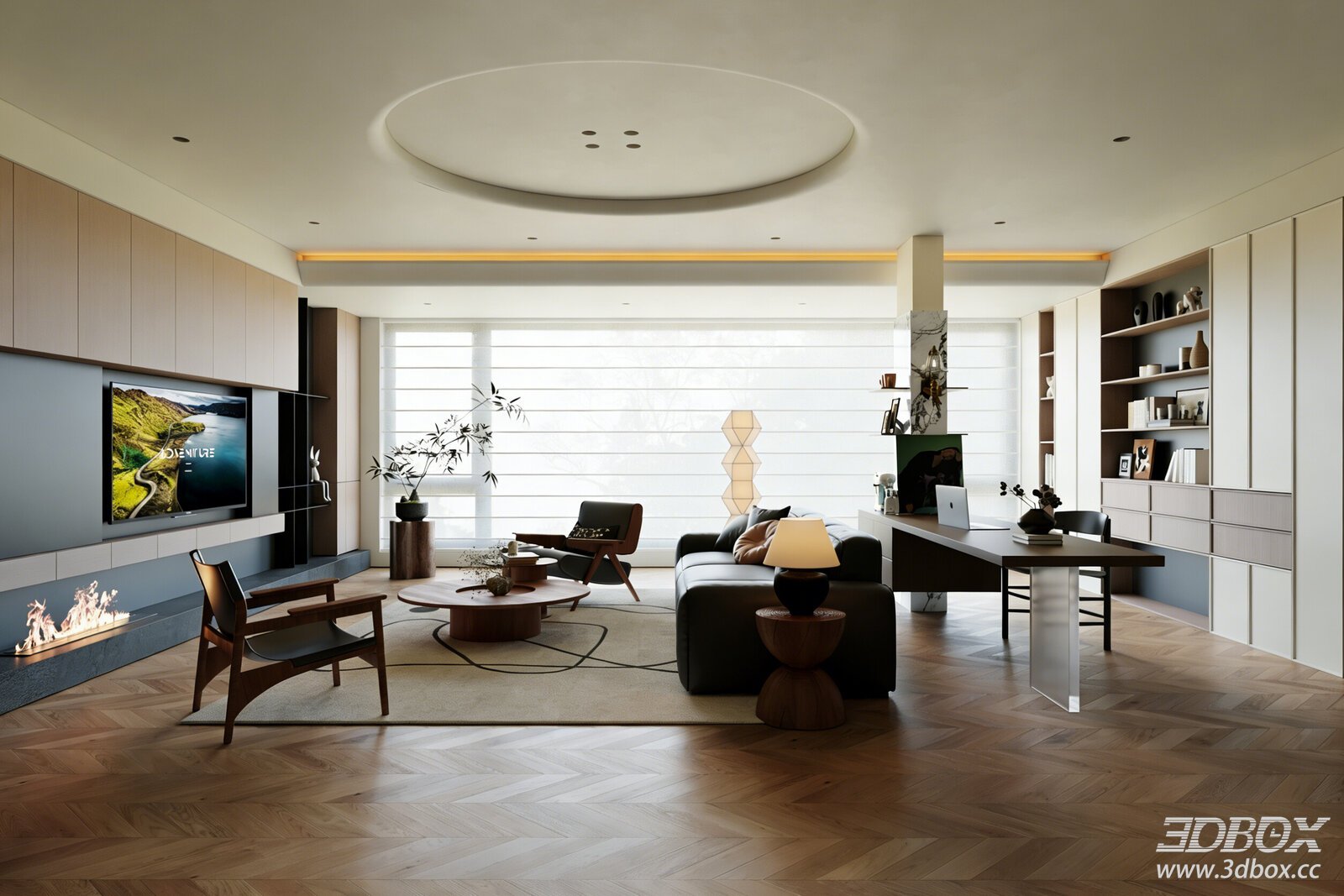 Mid-Century Modern Open Living Room Interior