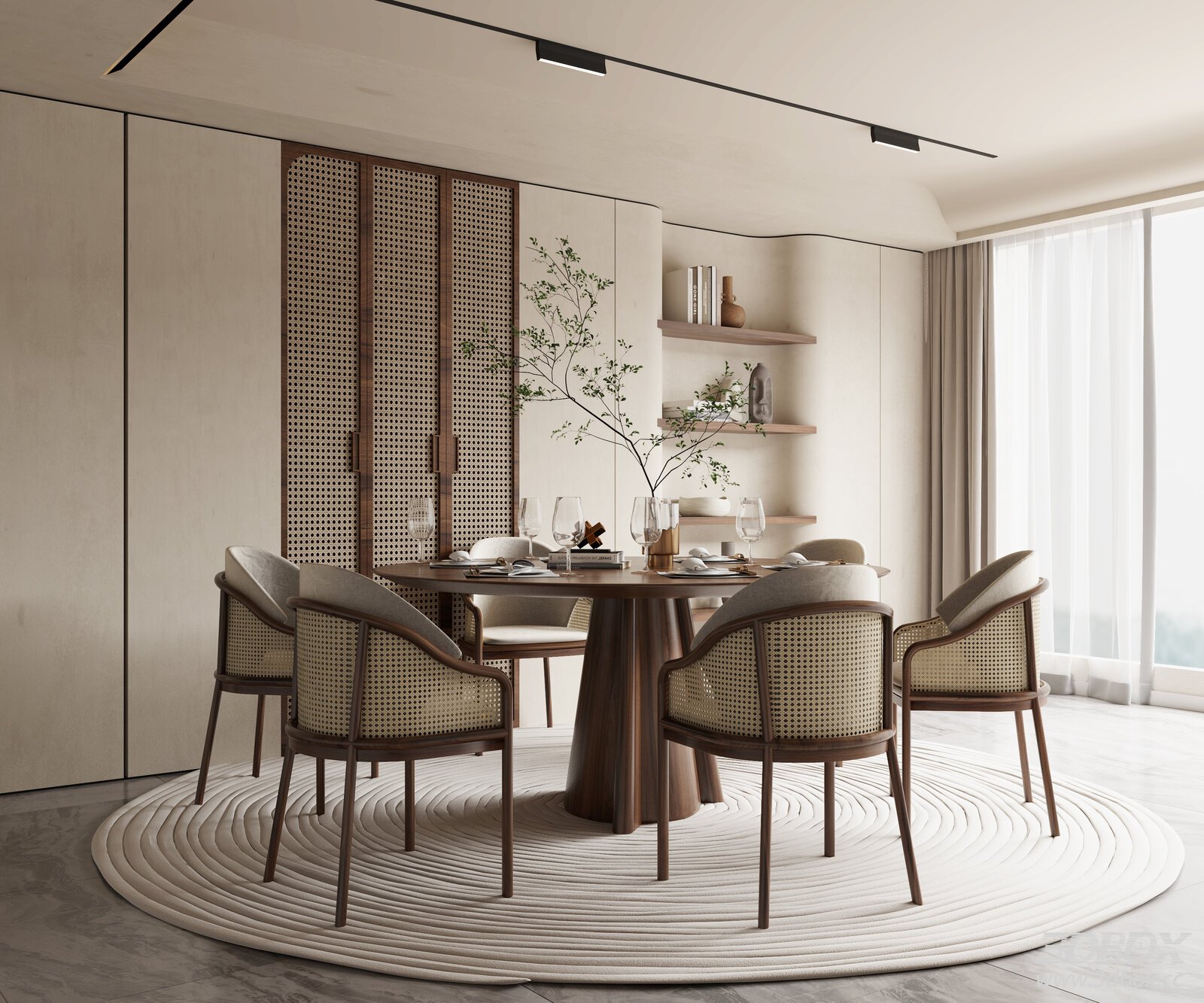 Wabi Sabi Style Modern Minimalist Dining Room Interior