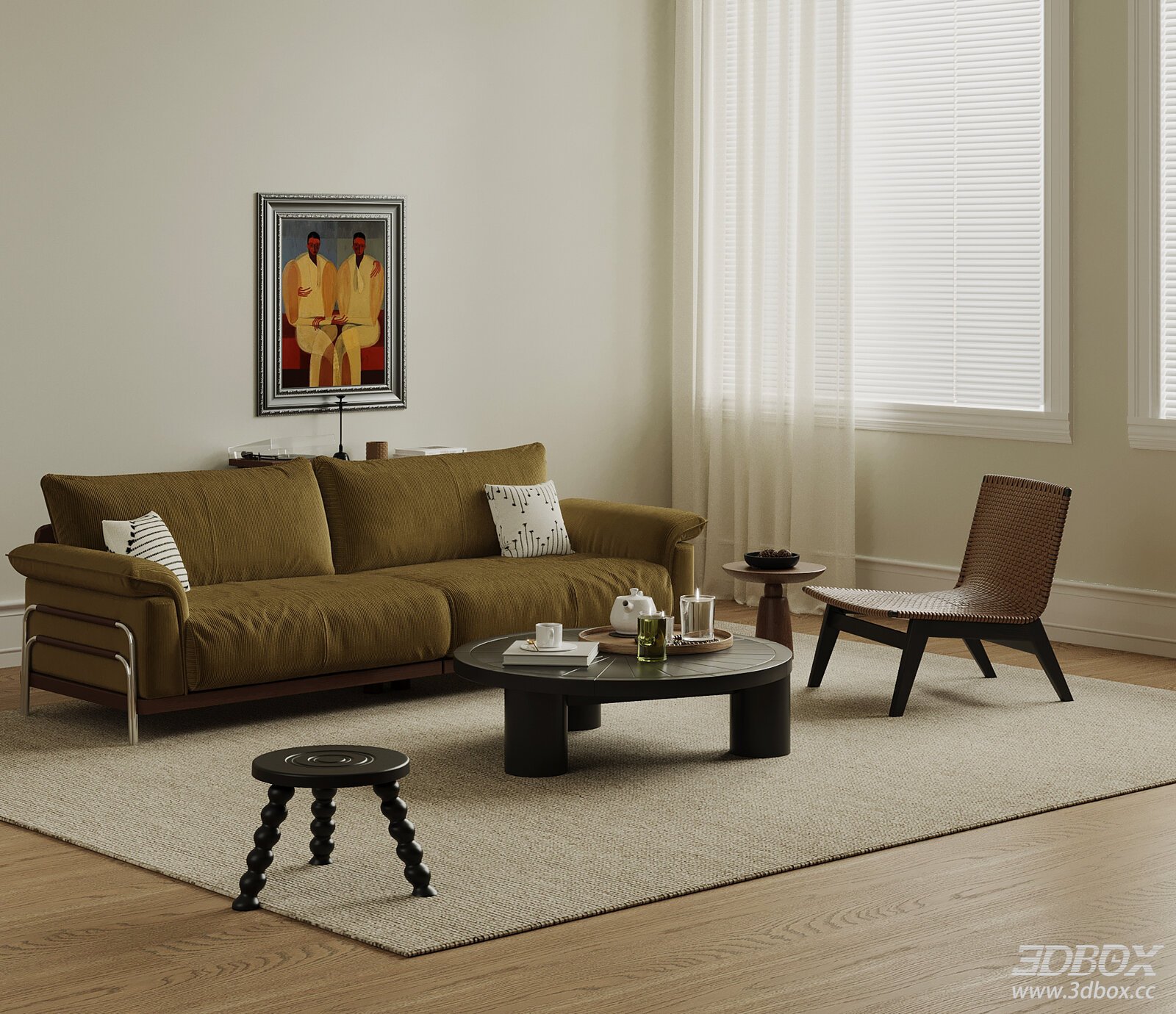 Mid-century Modern Living Room Sofa Coffee Table Set
