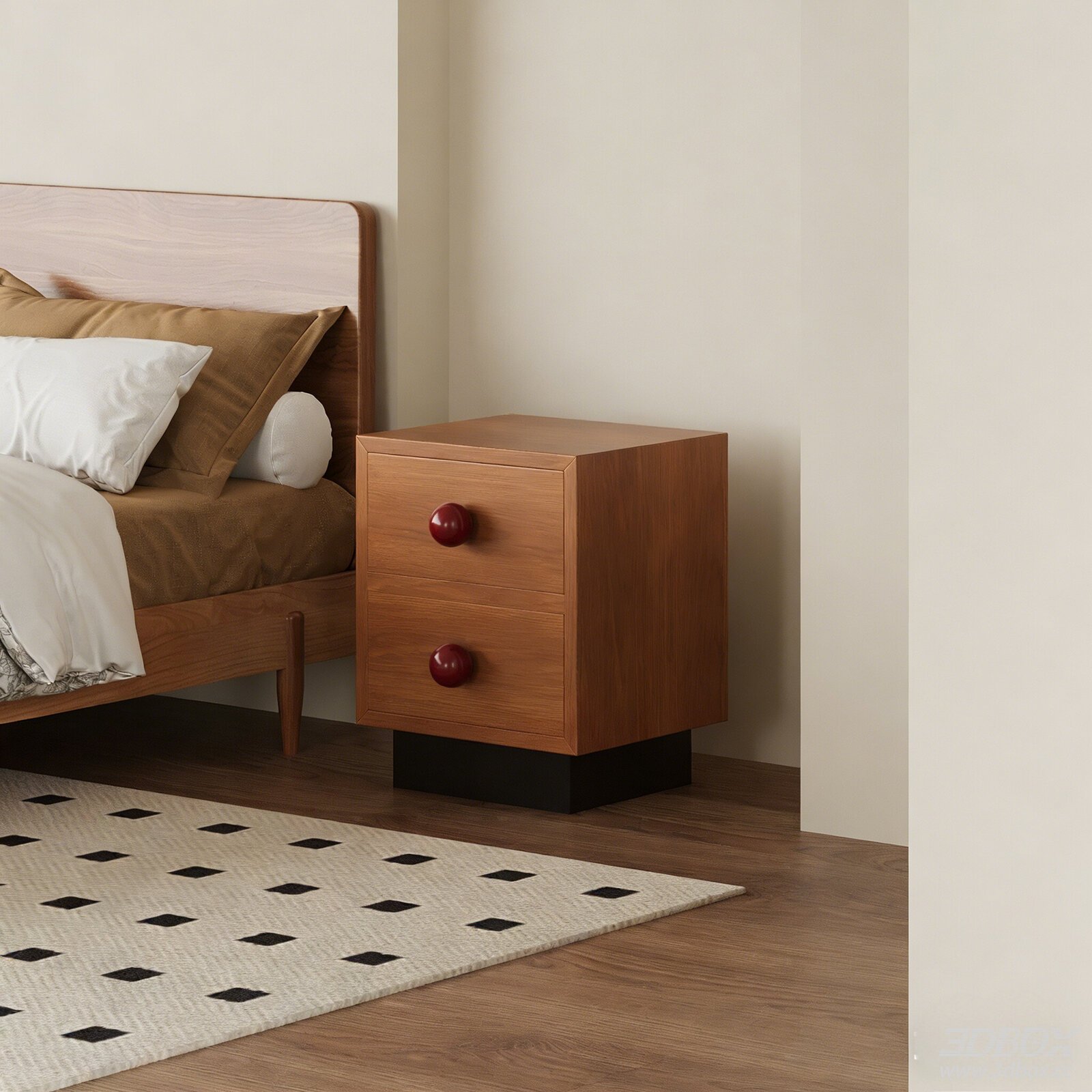 New Chinese Style Wooden Nightstand Side Table with Drawers