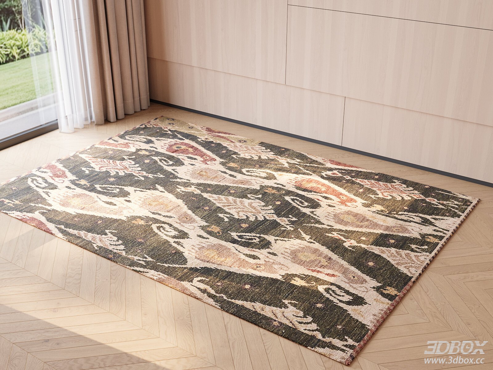 Vintage Ikat Pattern Wool Area Rug