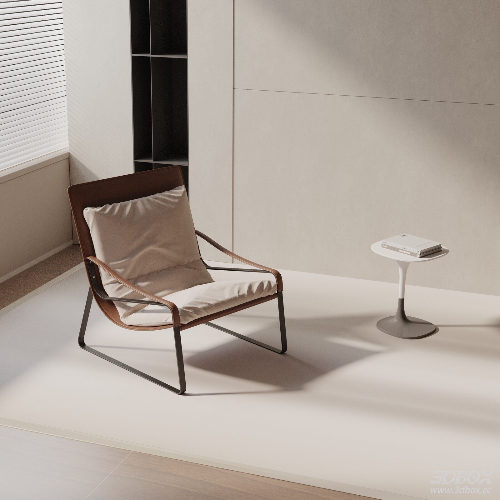 Modern Minimalist Leather Fabric Armchair with Side Table