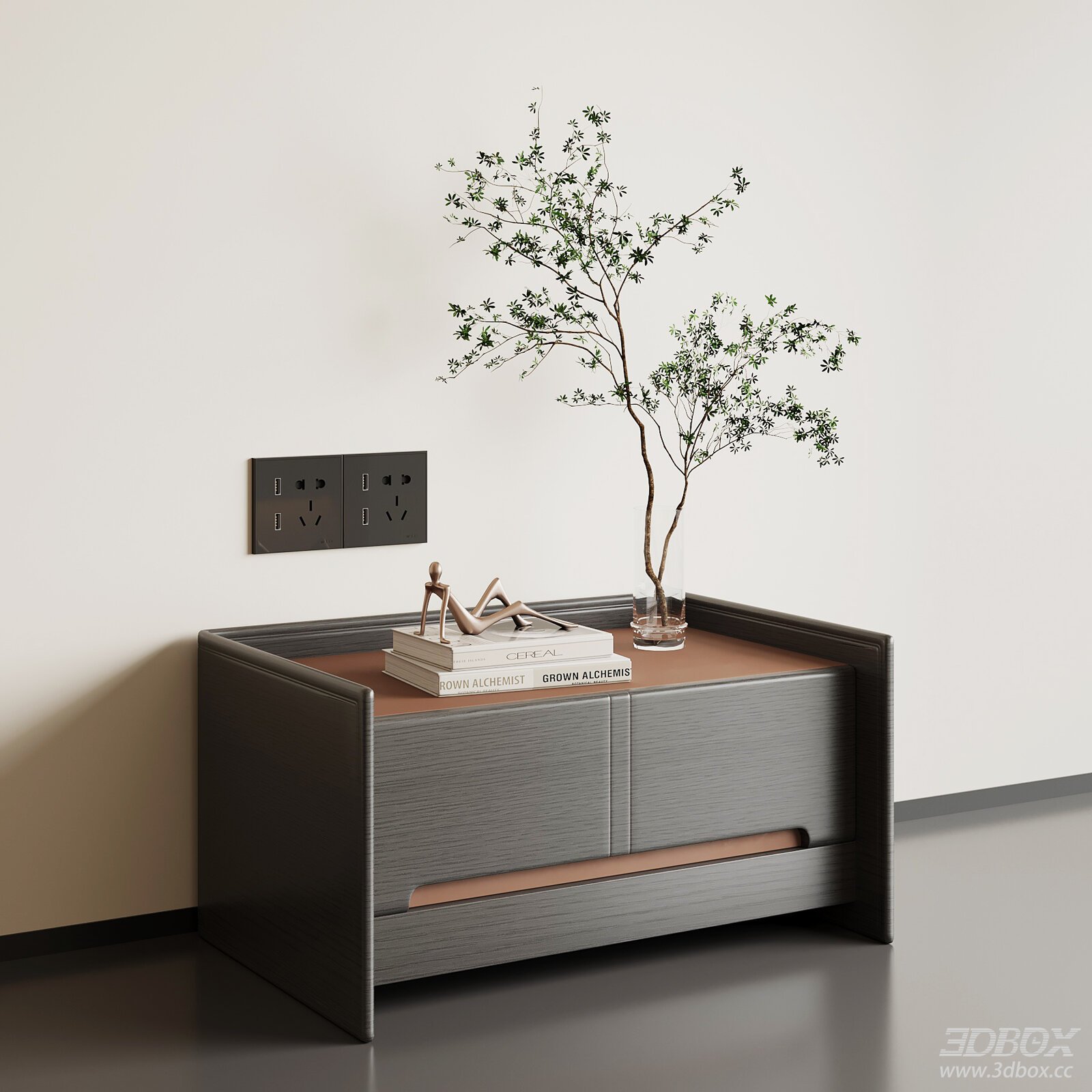 Modern Italian Style Wooden Leather Top Nightstand Side Table
