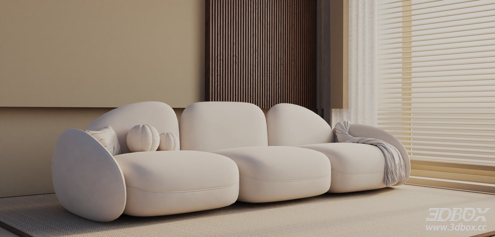 Modern Cream 3-seater Fabric Sofa Set