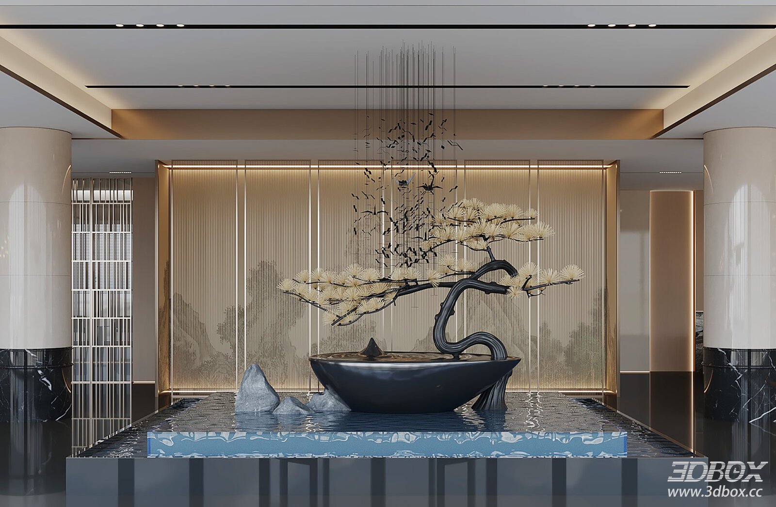 New Chinese Style Pine Sculpture Lobby Decor Installation