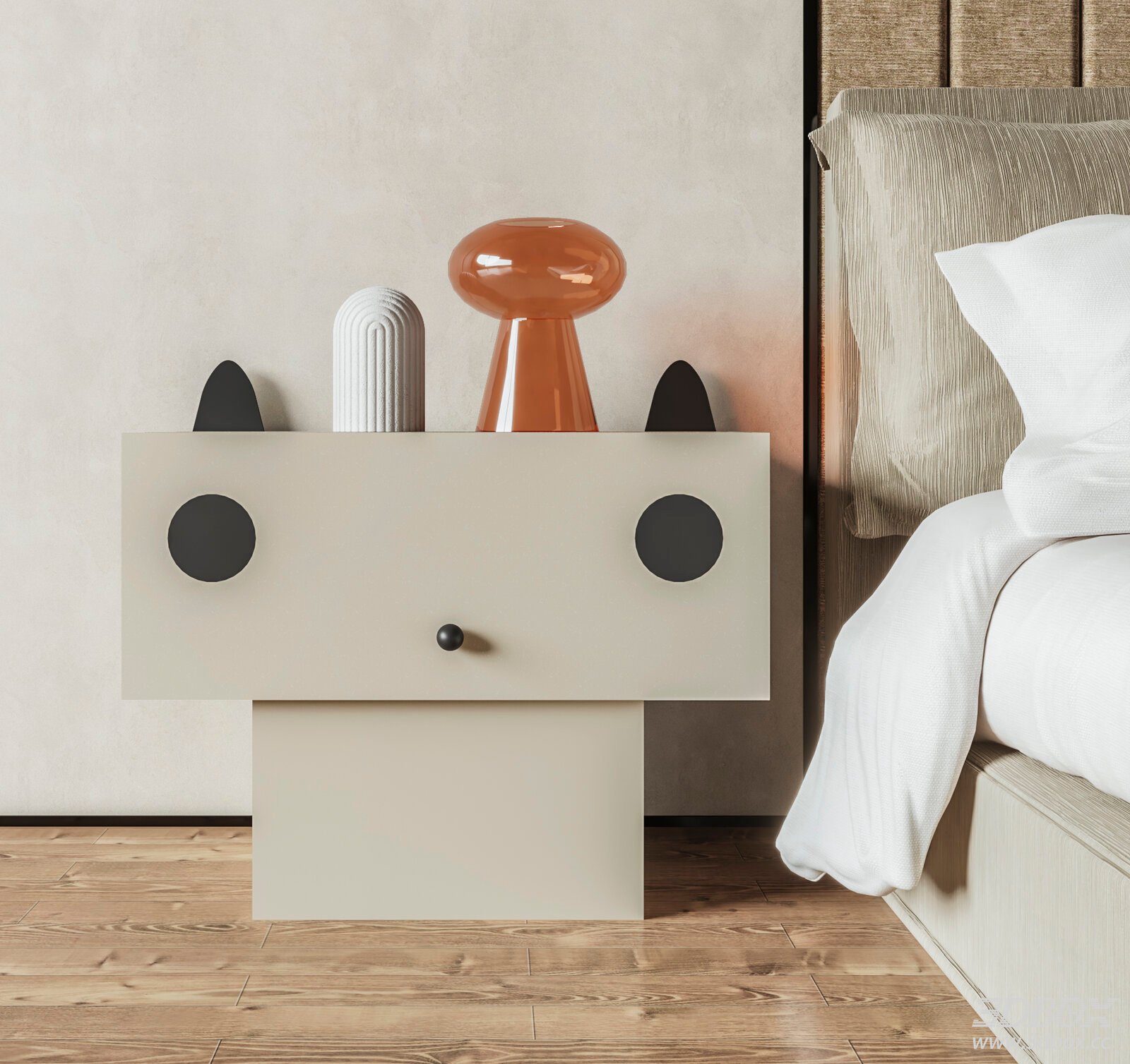 Cream Style Modern Cartoon Nightstand Side Table