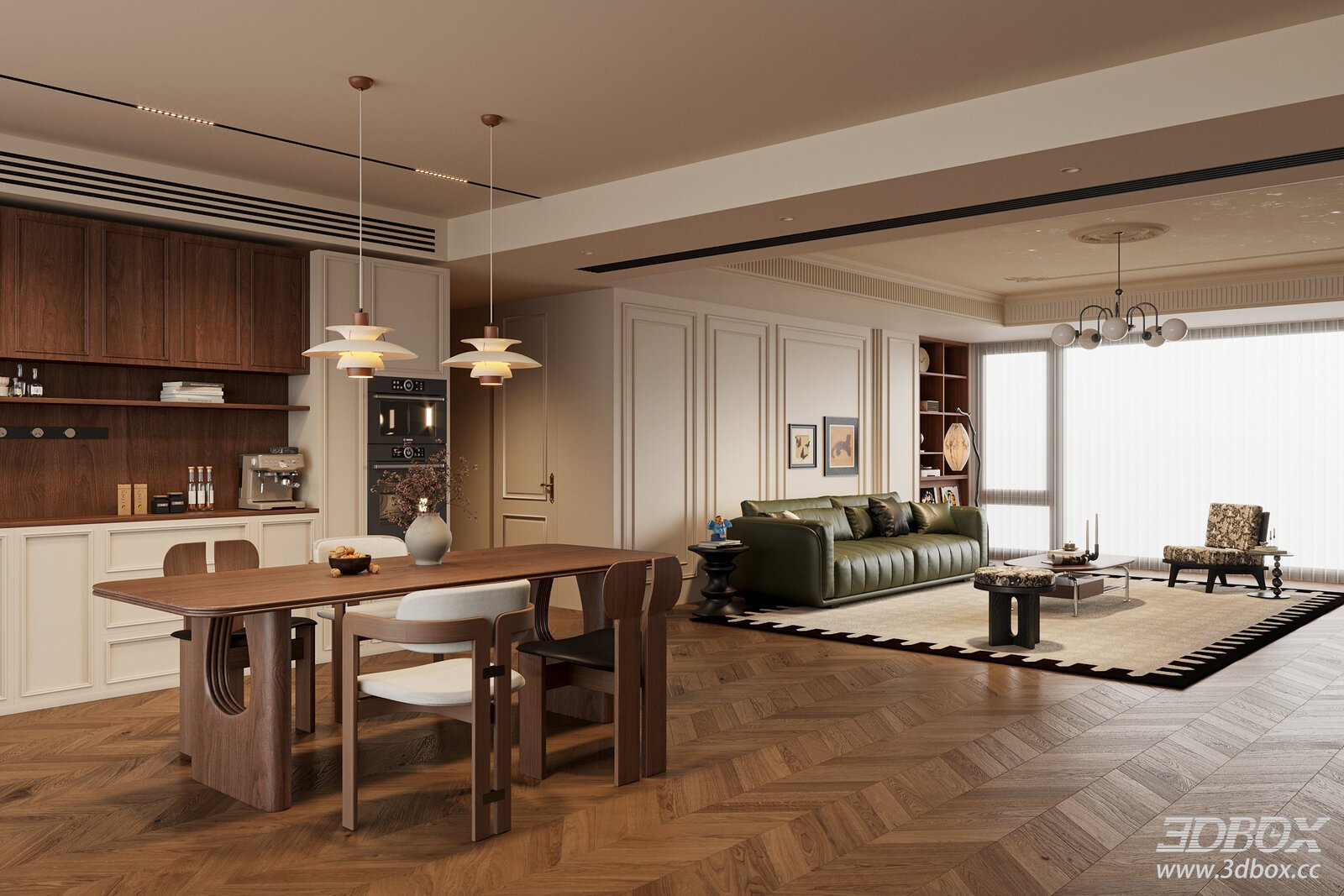 French Vintage Mid-Century Living and Dining Room Interior