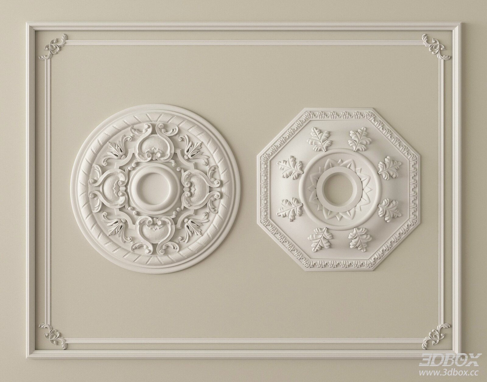 French Style Decorative Plaster Ceiling Rosette Set