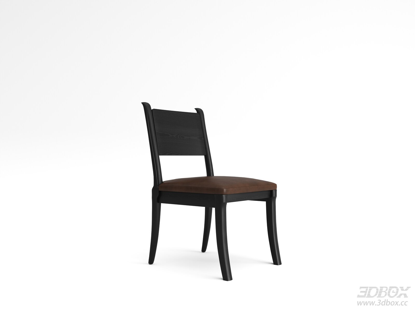 Modern Black Wood Dining Chair with Brown Leather Seat