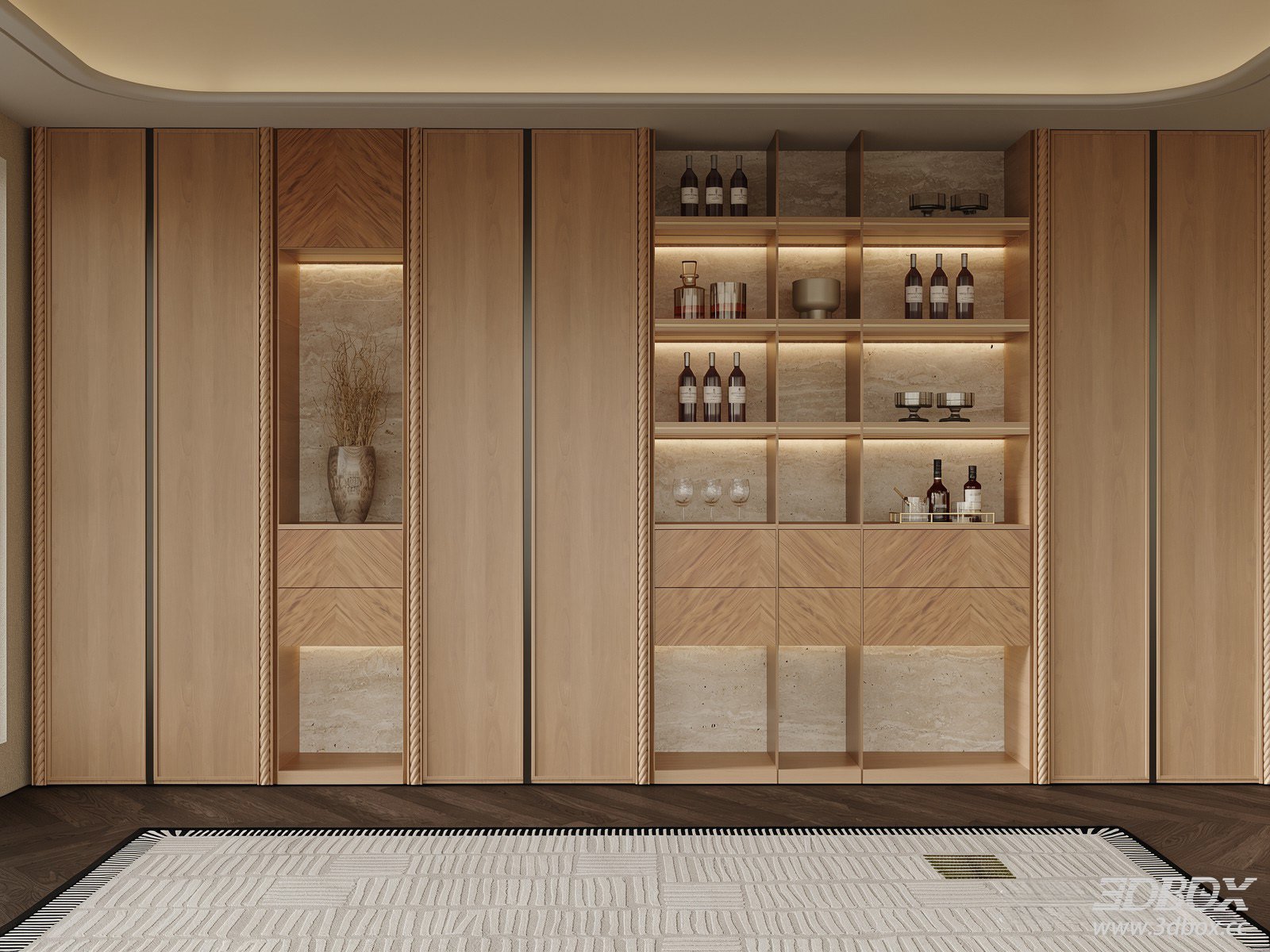 Modern Luxury Built-in Wooden Wine Cabinet Sideboard