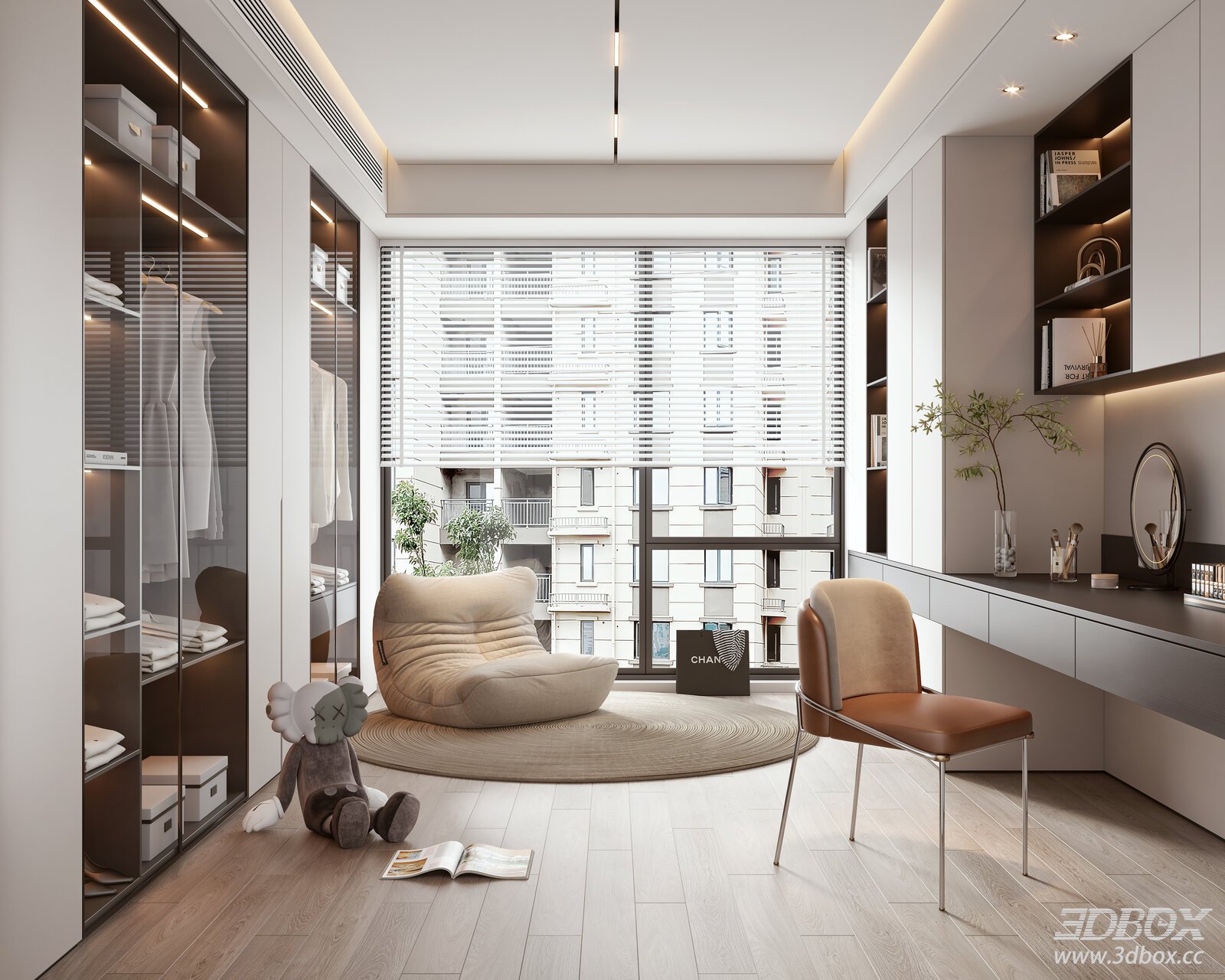Modern Minimalist Dressing Room with Walk-in Closet
