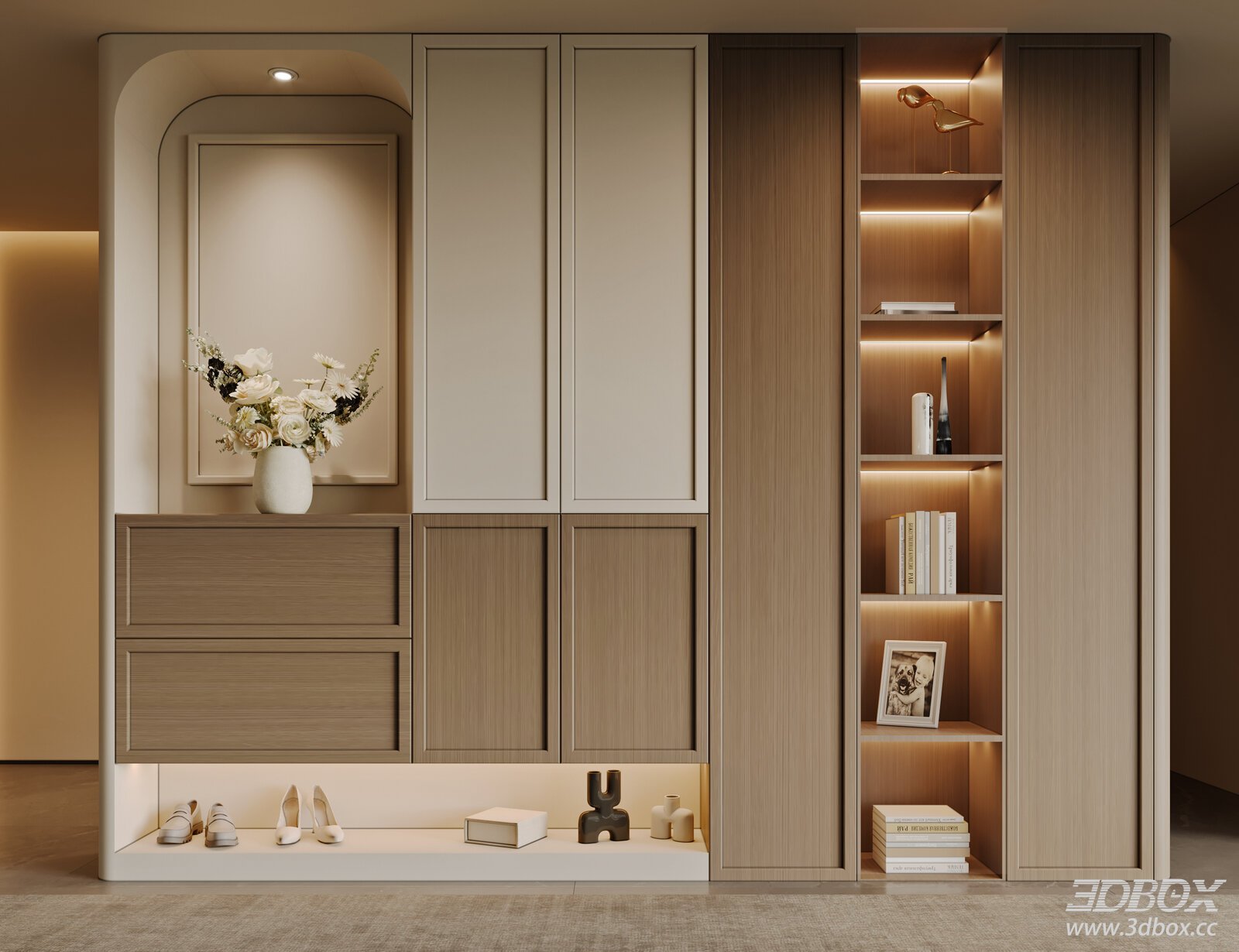 Modern Minimalist Hallway Shoe Cabinet with Built-in Shelves