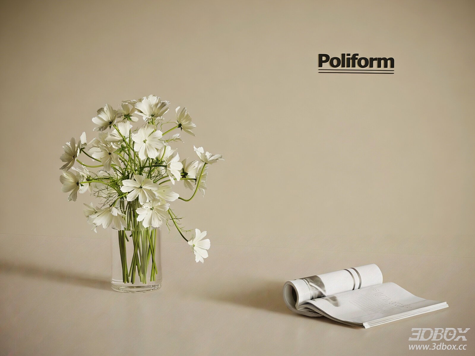 Modern White Flower Bouquet Vase Decor Set with Magazine